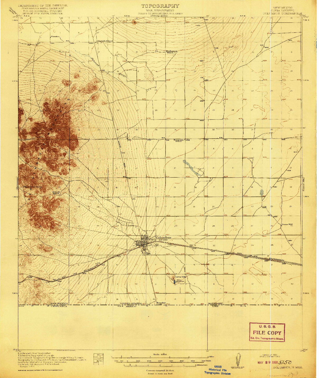 USGS 1:62500-SCALE QUADRANGLE FOR COLUMBUS, NM 1917