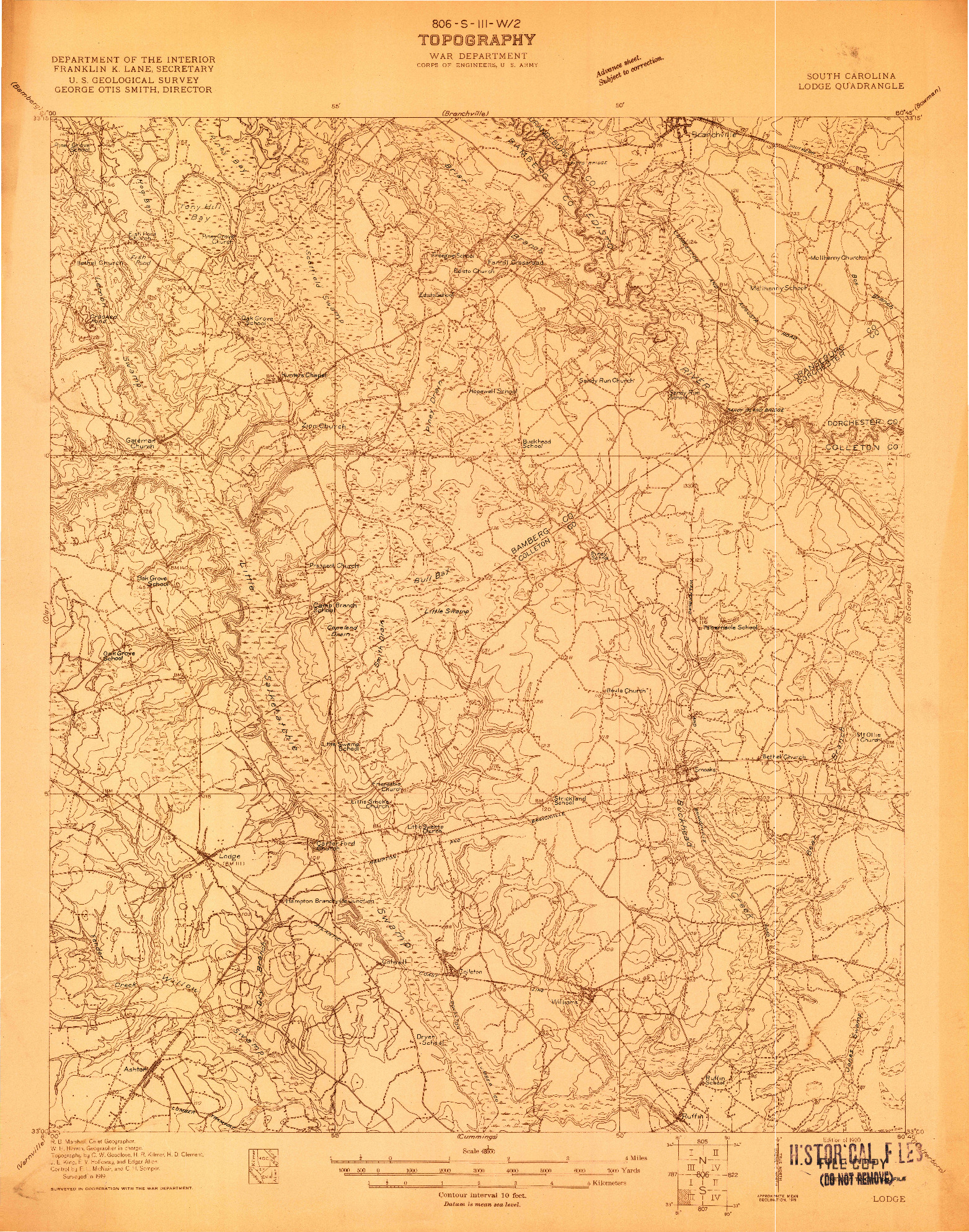 USGS 1:48000-SCALE QUADRANGLE FOR LODGE, SC 1920