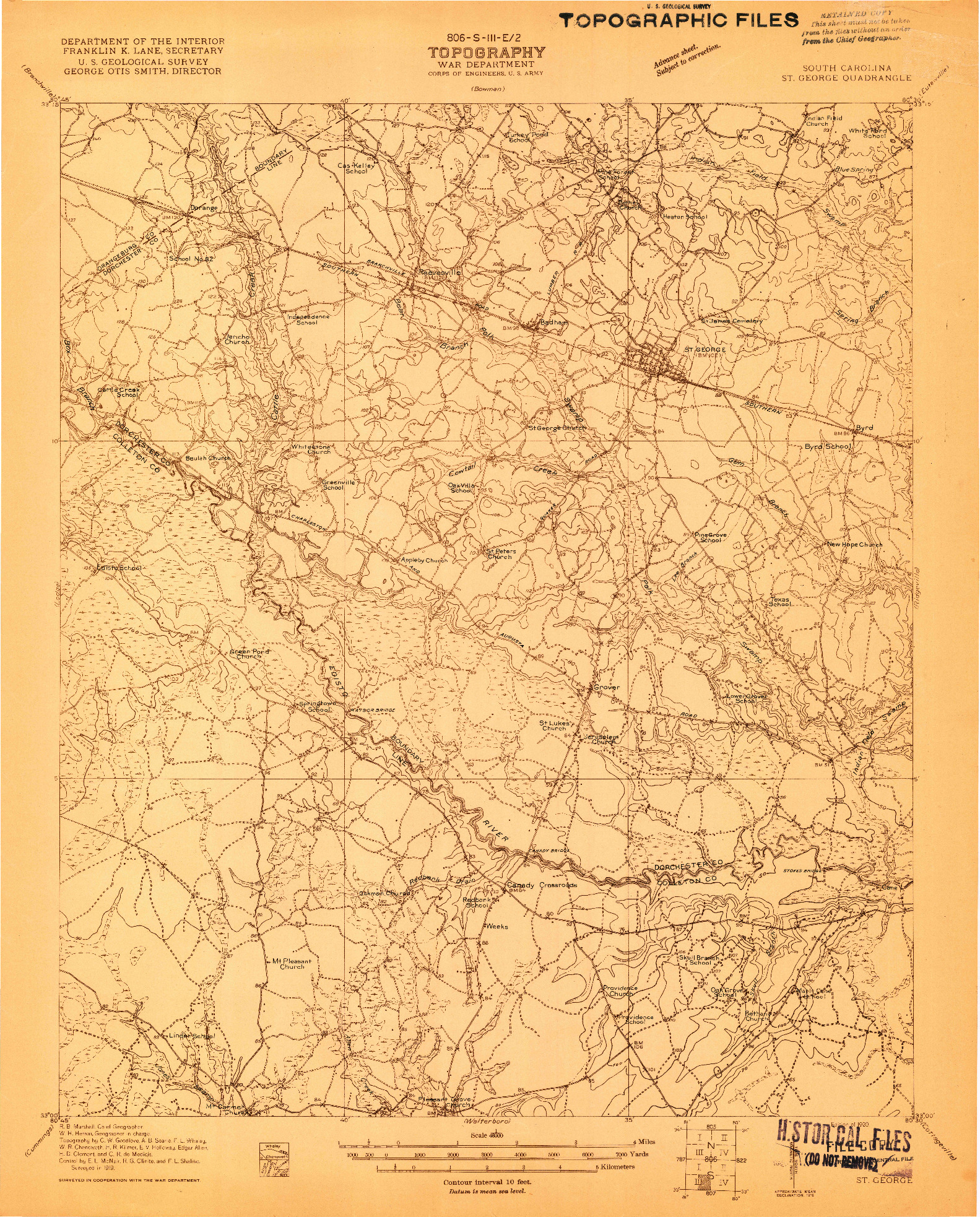 USGS 1:48000-SCALE QUADRANGLE FOR ST. GEORGE, SC 1920