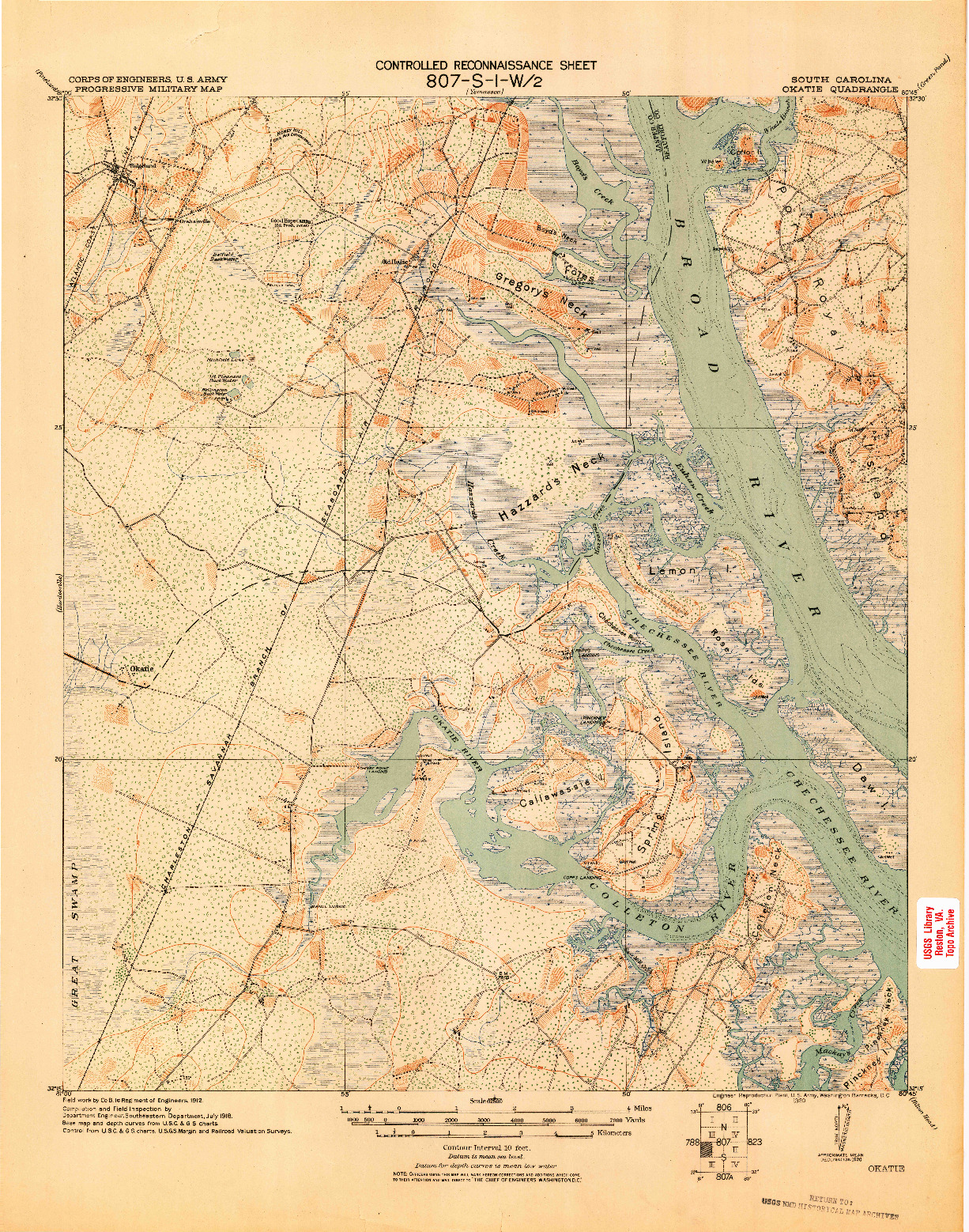 USGS 1:62500-SCALE QUADRANGLE FOR OKATIE, SC 1920
