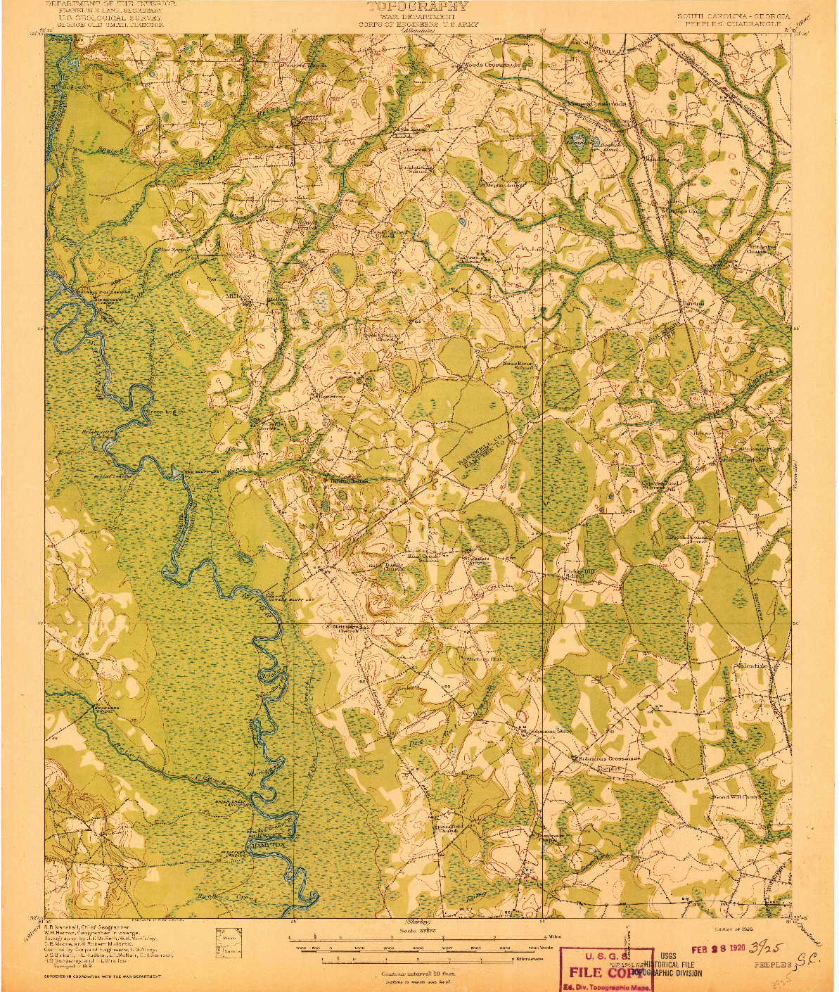 USGS 1:62500-SCALE QUADRANGLE FOR PEEPLES, SC 1920