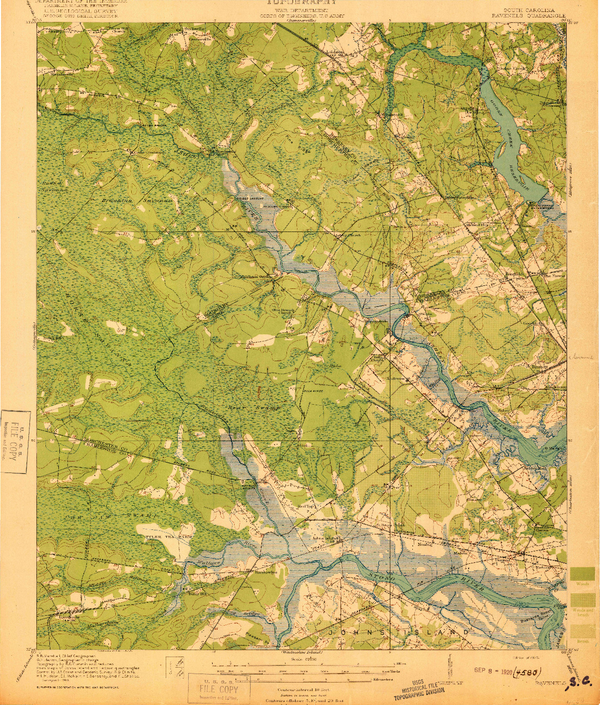 USGS 1:62500-SCALE QUADRANGLE FOR RAVENELS, SC 1920