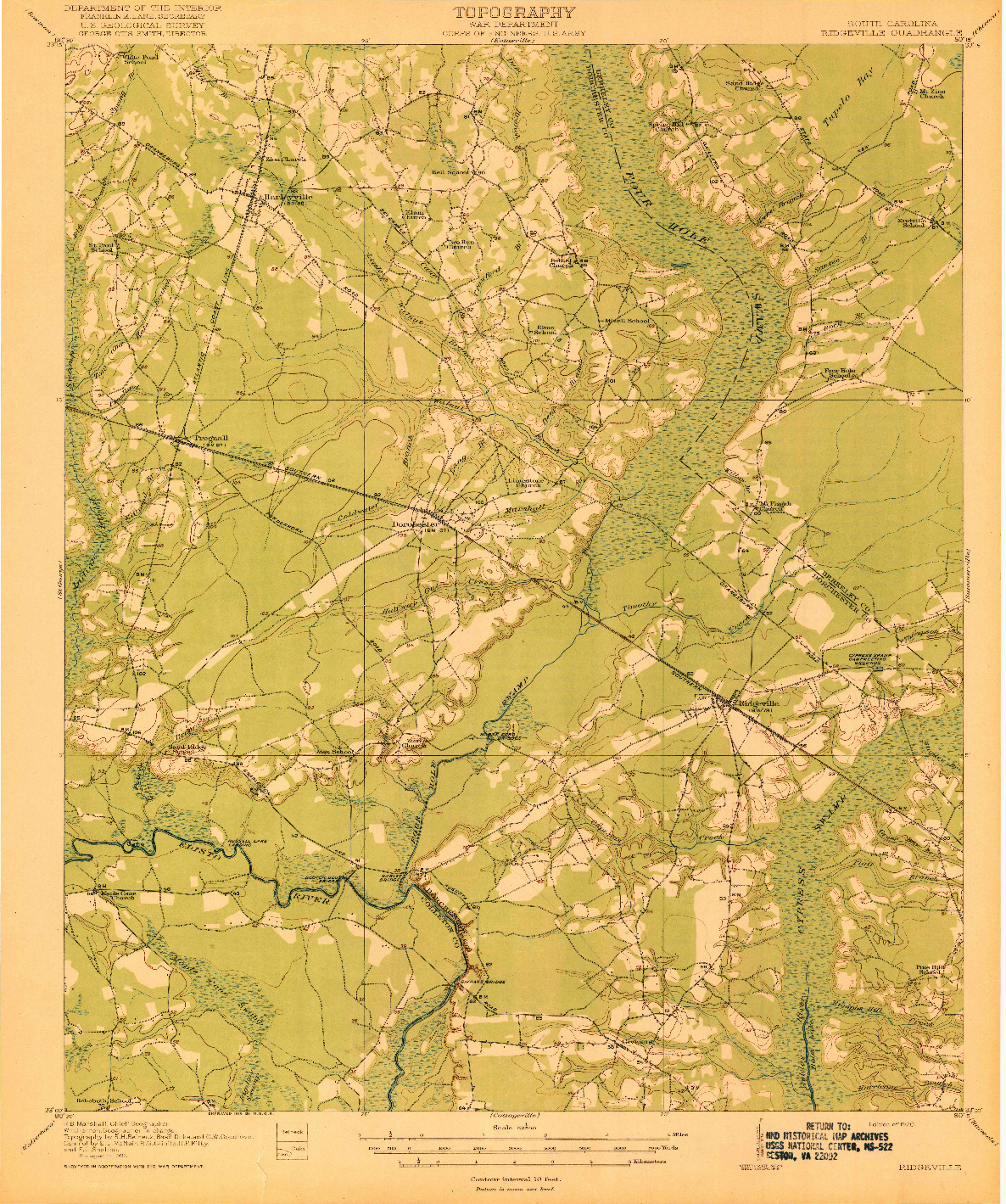 USGS 1:62500-SCALE QUADRANGLE FOR RIDGEVILLE, SC 1920