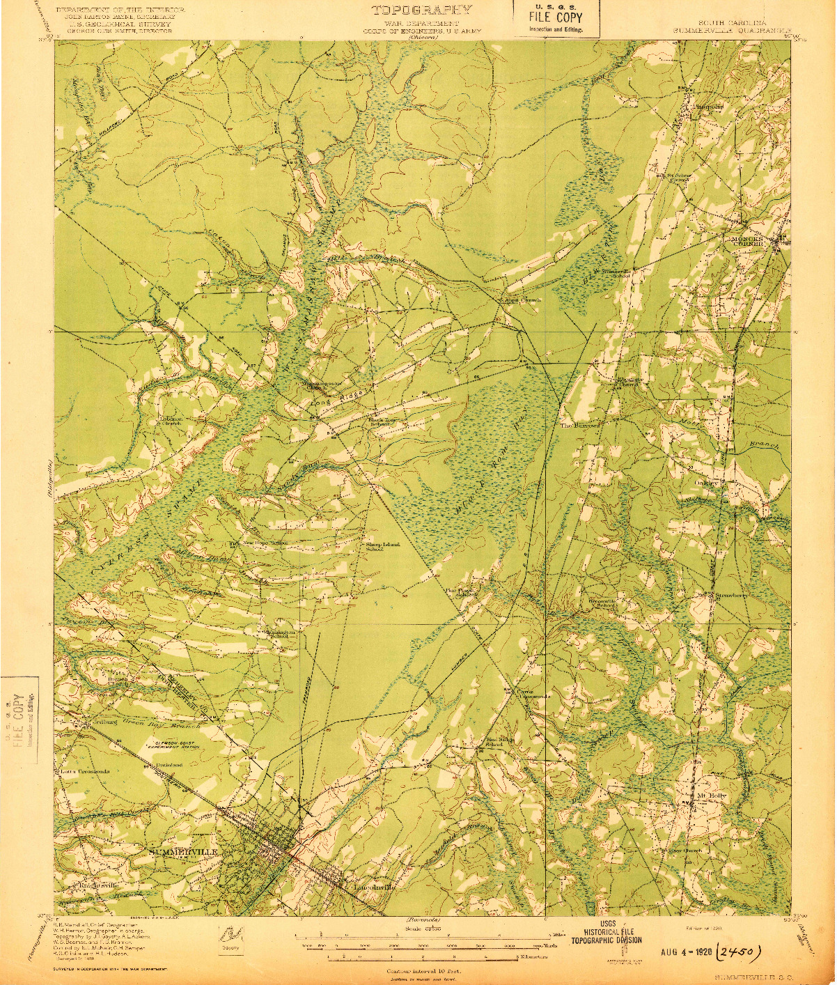 USGS 1:62500-SCALE QUADRANGLE FOR SUMMERVILLE, SC 1920