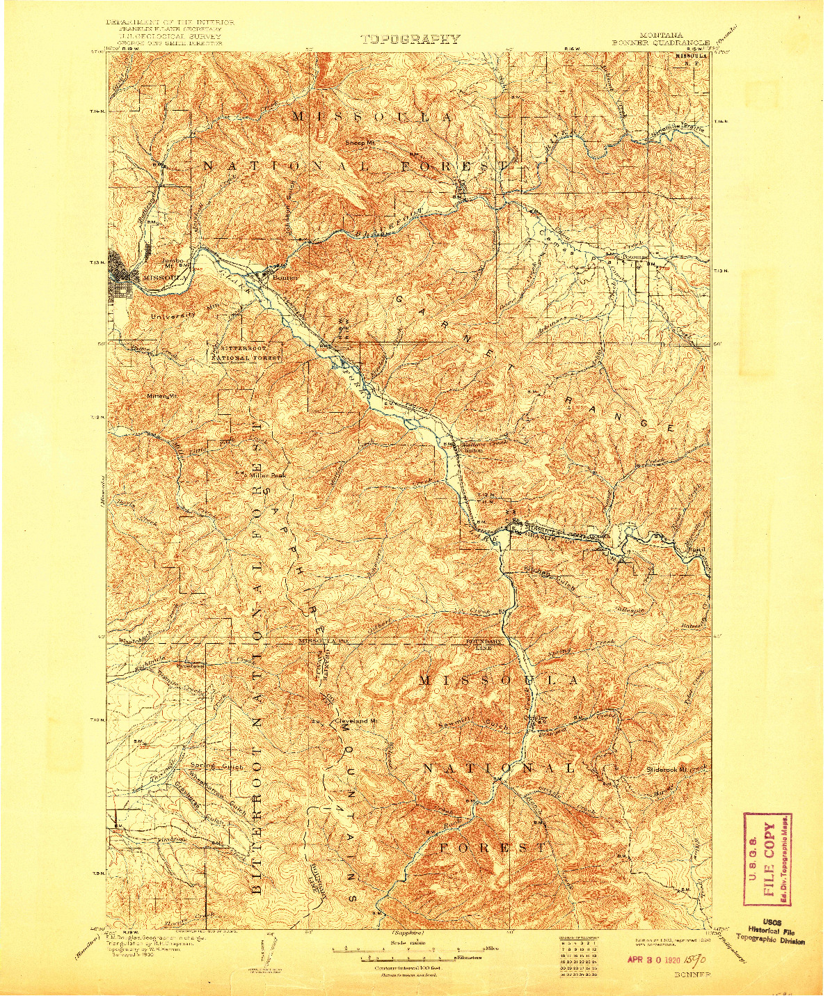 USGS 1:125000-SCALE QUADRANGLE FOR BONNER, MT 1903