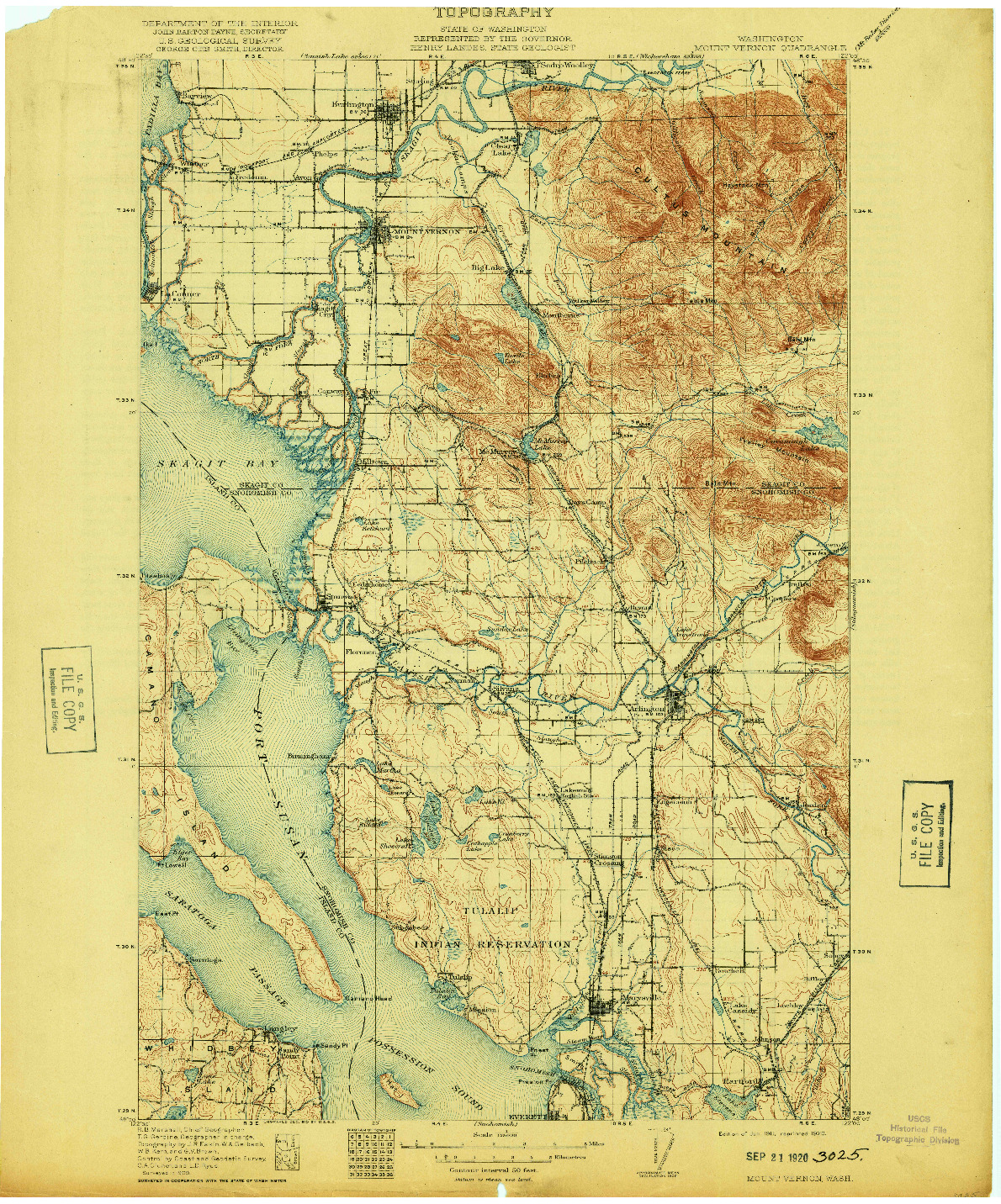 USGS 1:125000-SCALE QUADRANGLE FOR MOUNT VERNON, WA 1911