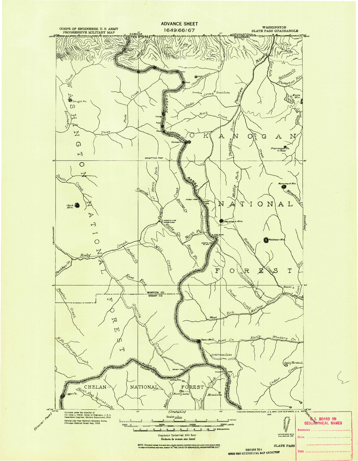 USGS 1:125000-SCALE QUADRANGLE FOR SLATE PASS, WA 1920