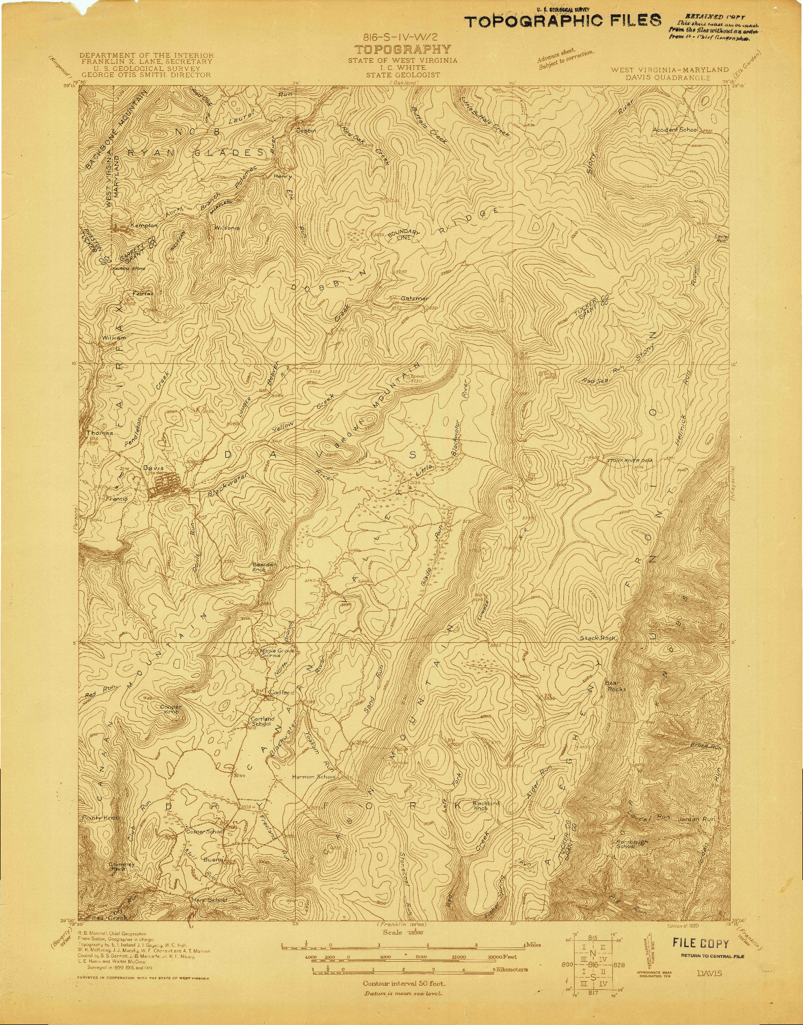 USGS 1:48000-SCALE QUADRANGLE FOR DAVIS, WV 1920