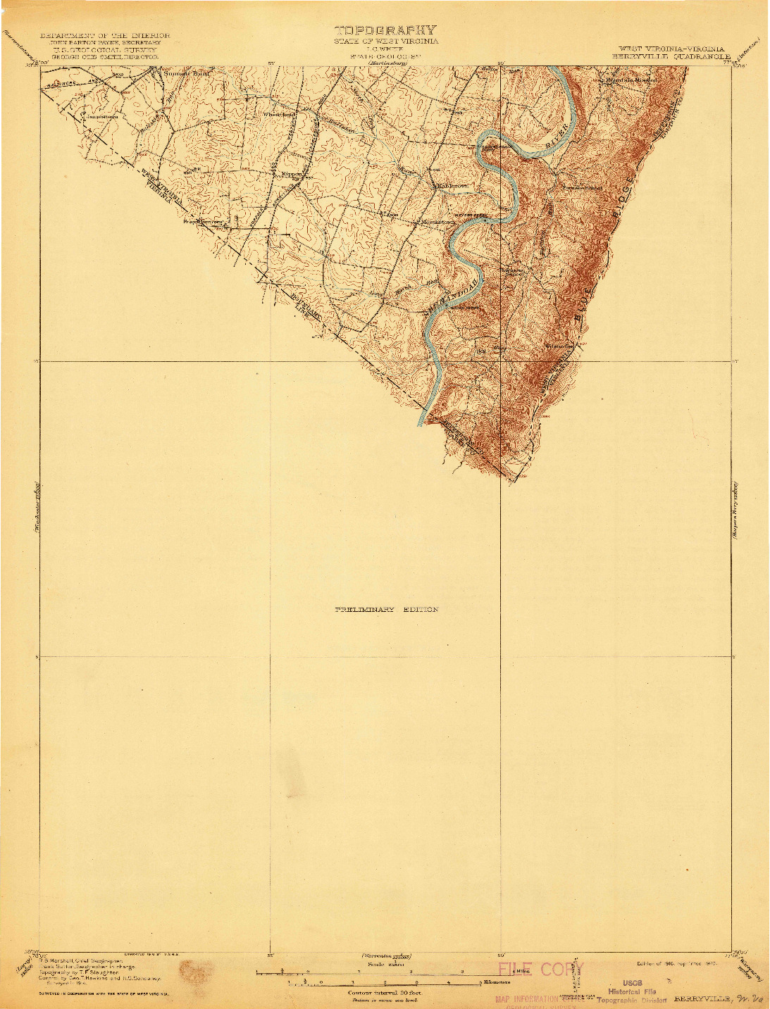 USGS 1:62500-SCALE QUADRANGLE FOR BERRYVILLE, WV 1916