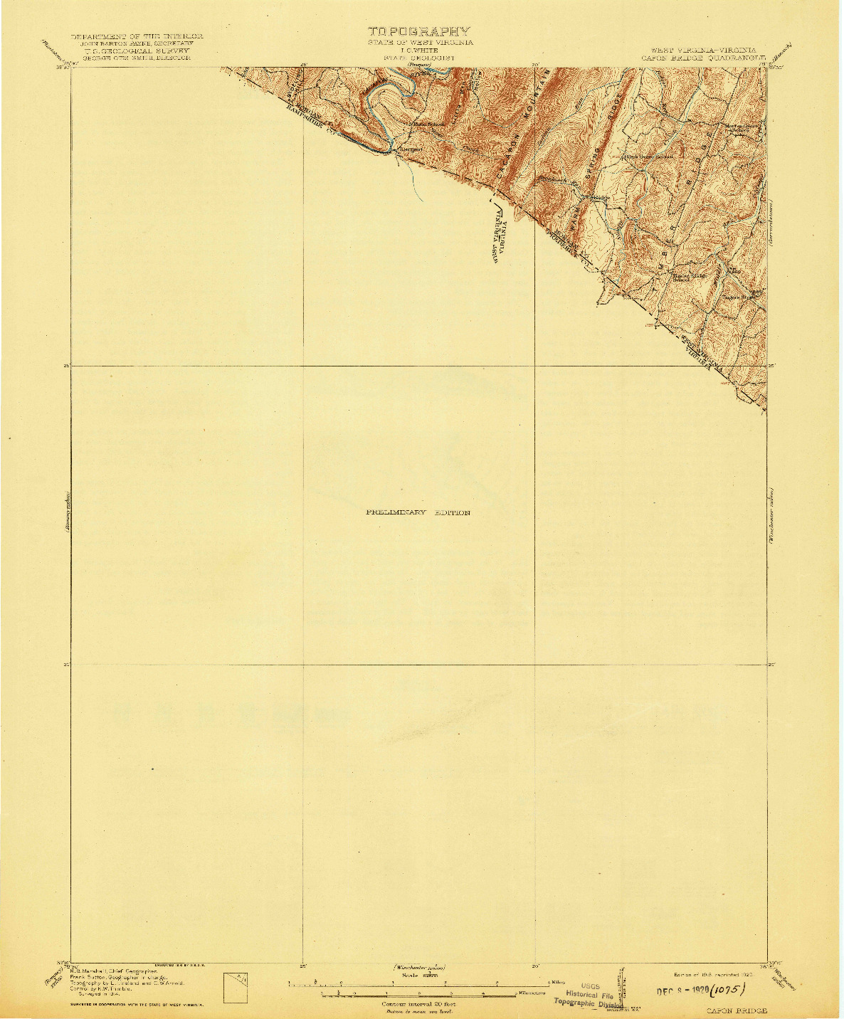 USGS 1:62500-SCALE QUADRANGLE FOR CAPON BRIDGE, WV 1916