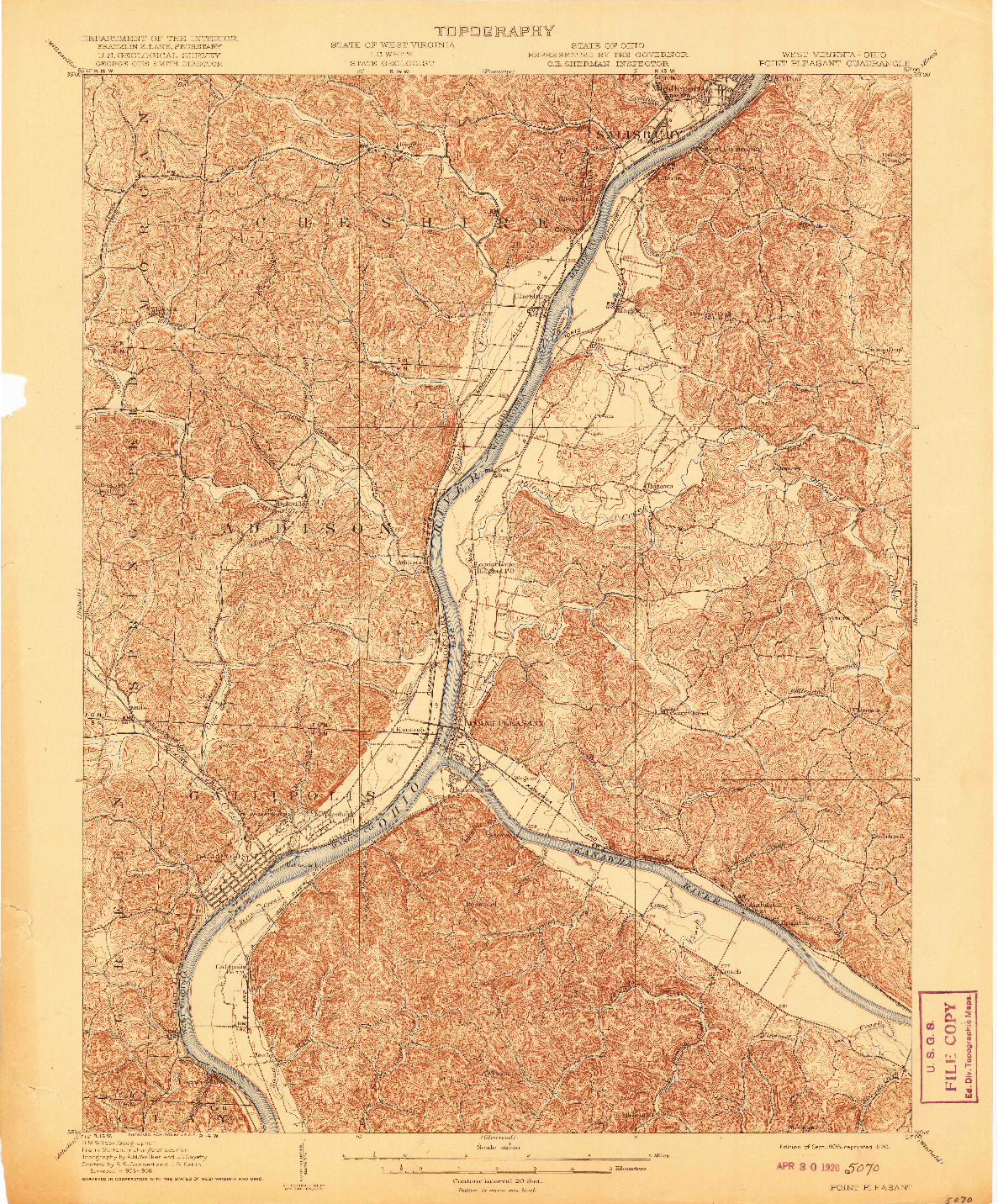 USGS 1:62500-SCALE QUADRANGLE FOR POINT PLEASANT, WV 1908