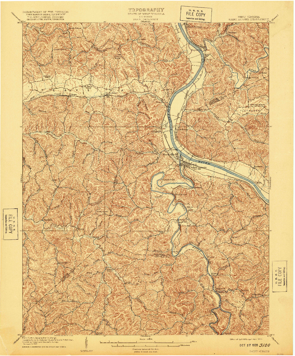 USGS 1:62500-SCALE QUADRANGLE FOR SAINT ALBANS, WV 1909