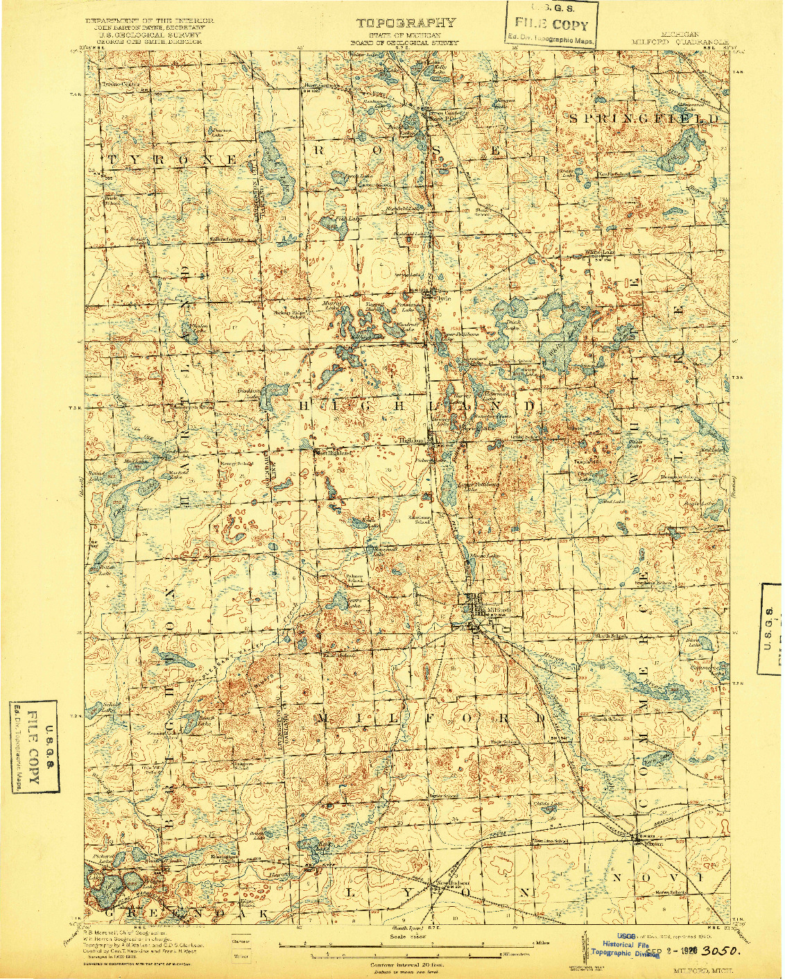 USGS 1:62500-SCALE QUADRANGLE FOR MILFORD, MI 1909