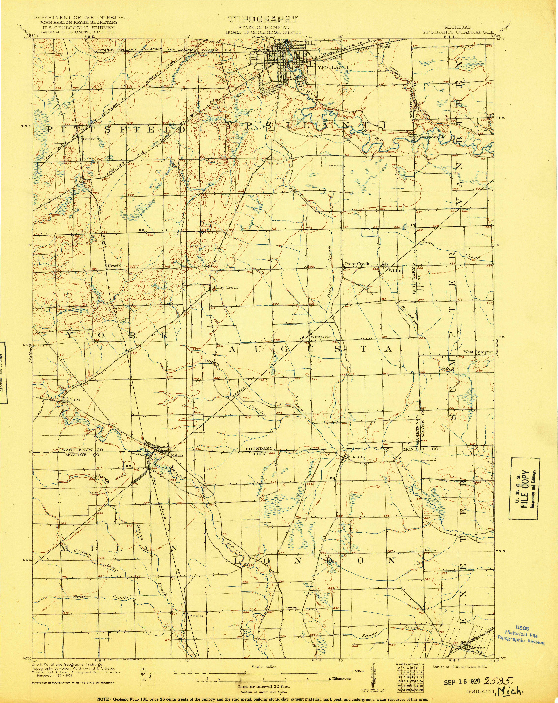 USGS 1:62500-SCALE QUADRANGLE FOR YPSILANTI, MI 1906