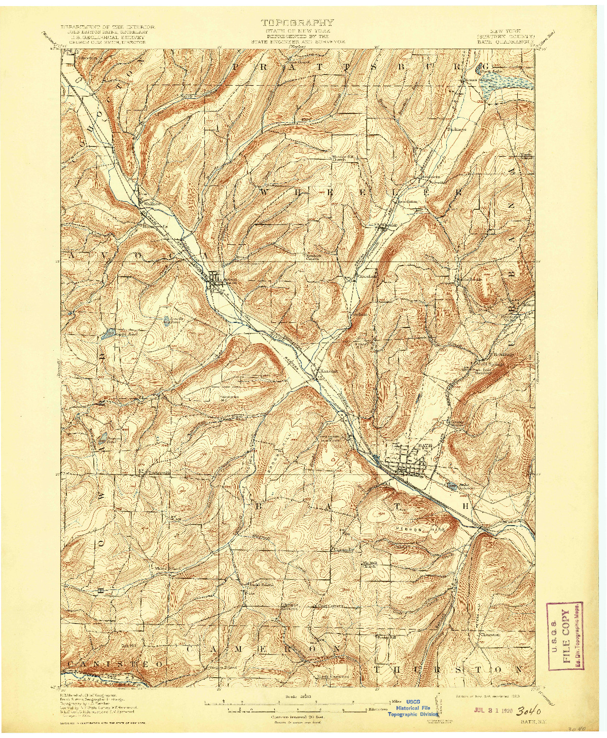 USGS 1:62500-SCALE QUADRANGLE FOR BATH, NY 1910