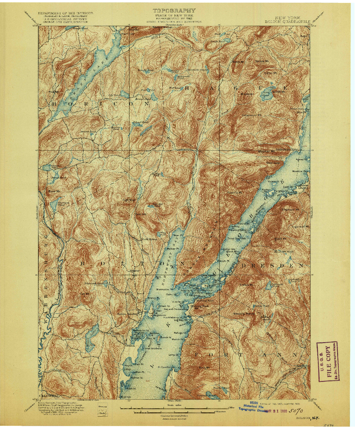 USGS 1:62500-SCALE QUADRANGLE FOR BOLTON, NY 1900