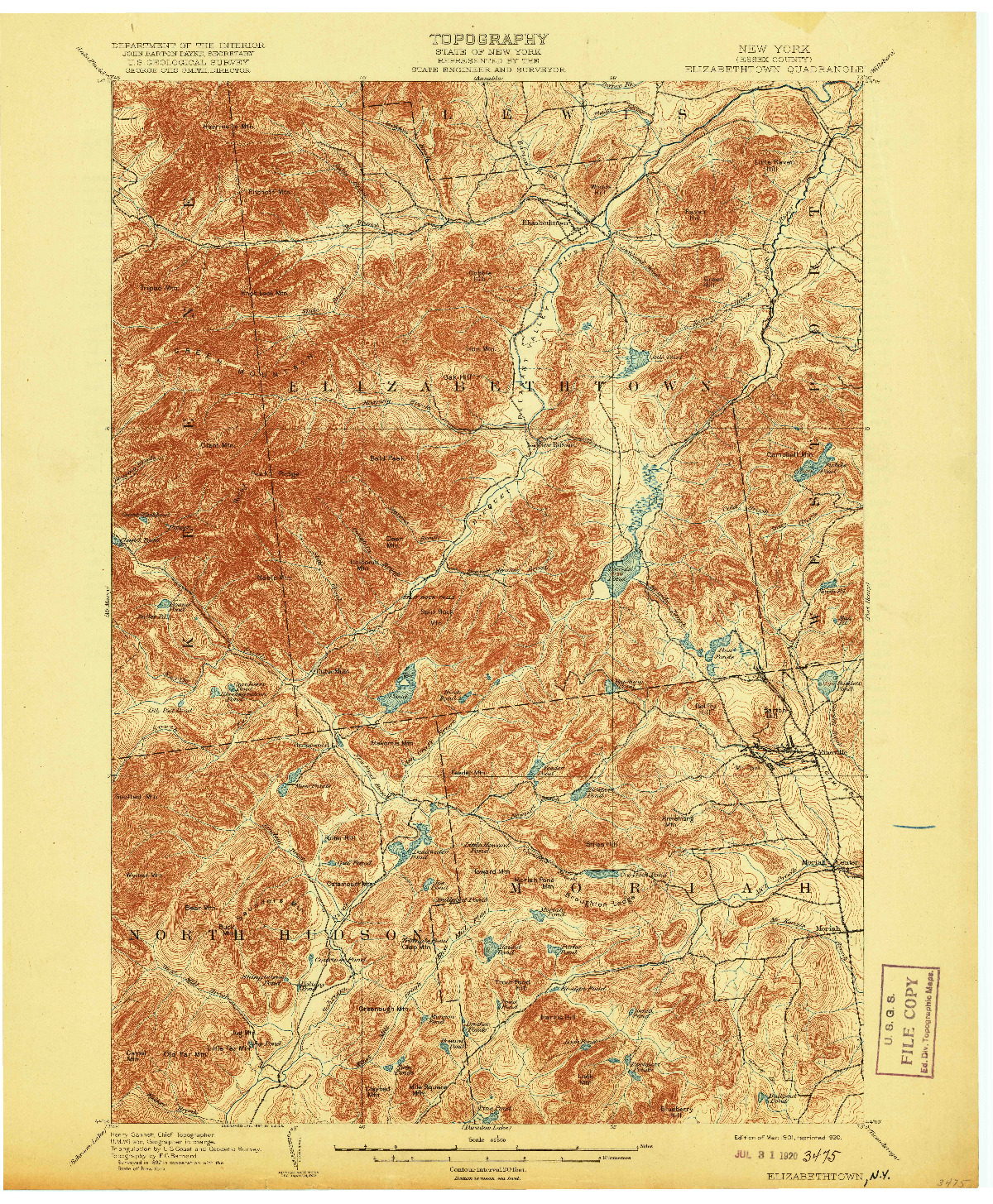 USGS 1:62500-SCALE QUADRANGLE FOR ELIZABETHTOWN, NY 1901