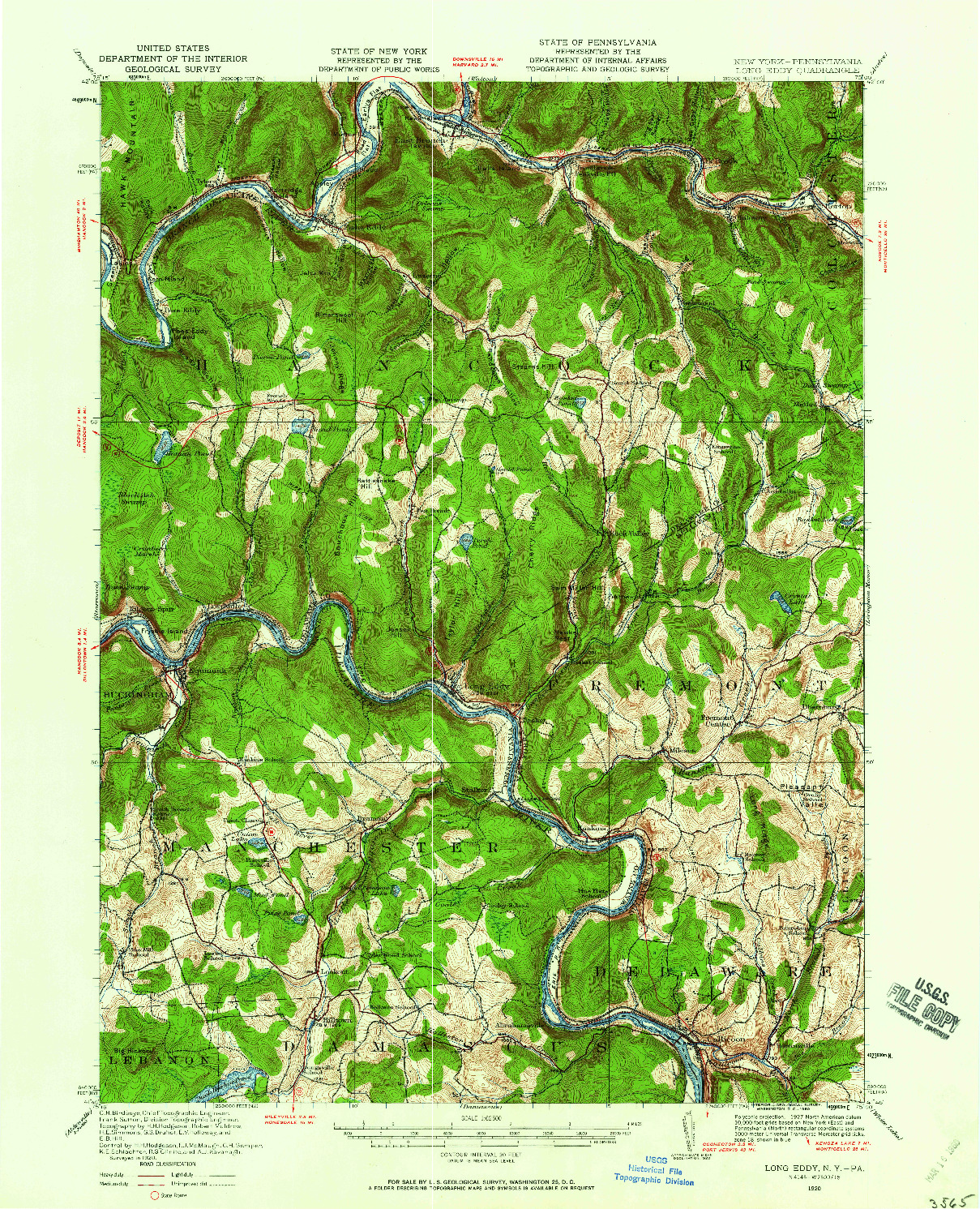 USGS 1:62500-SCALE QUADRANGLE FOR LONG EDDY, NY 1920