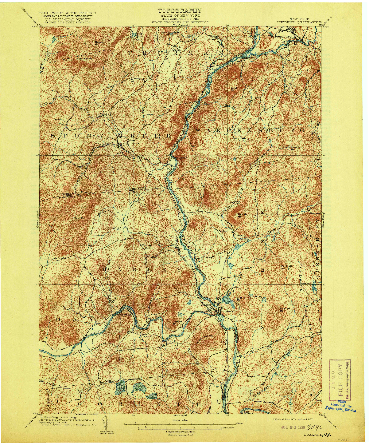 USGS 1:62500-SCALE QUADRANGLE FOR LUZERNE, NY 1903