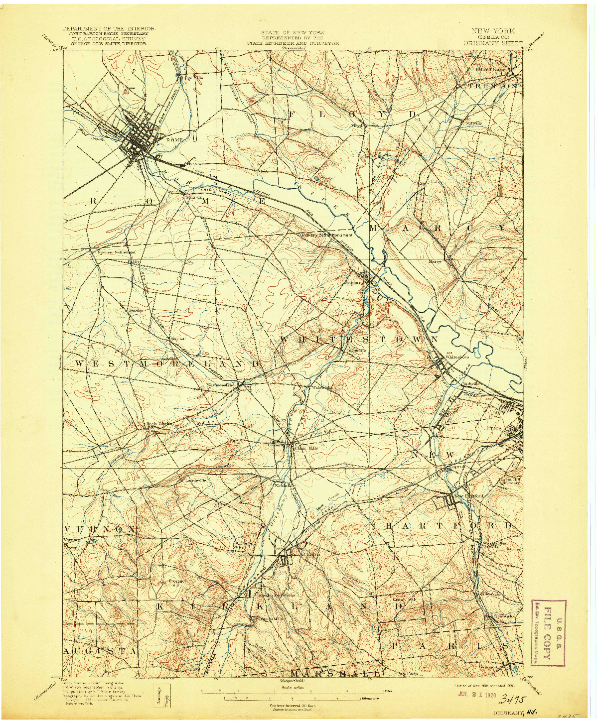 USGS 1:62500-SCALE QUADRANGLE FOR ORISKANY, NY 1898