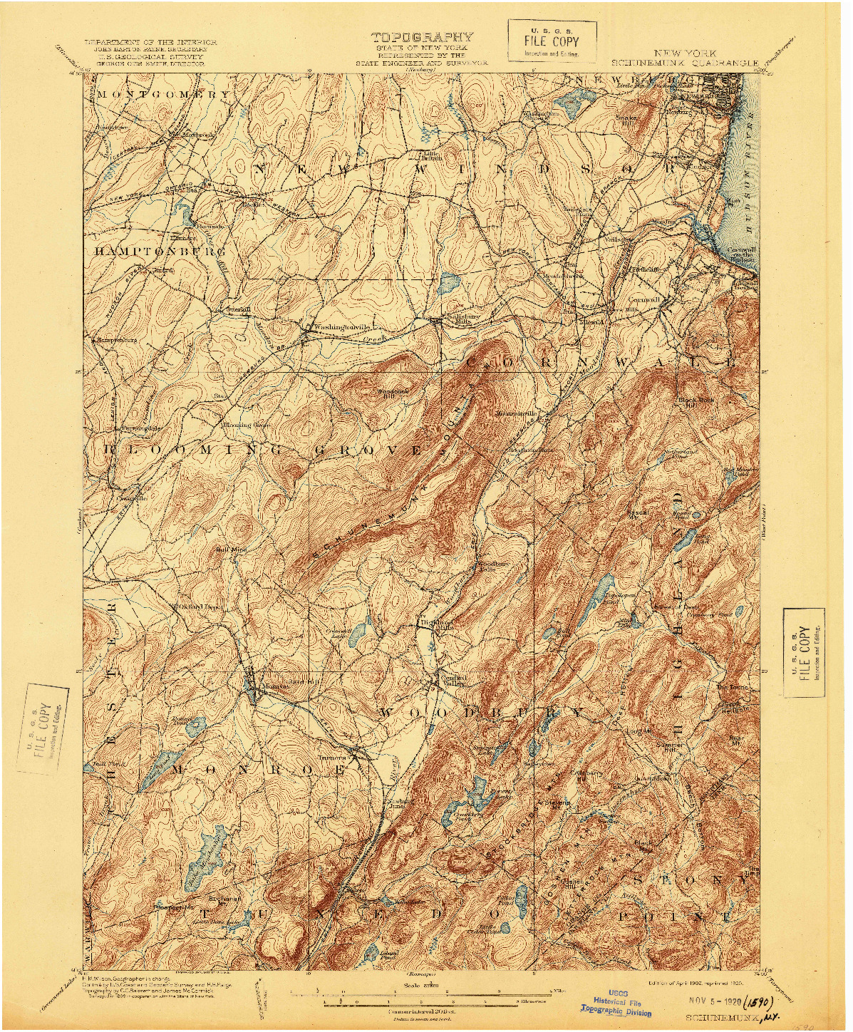 USGS 1:62500-SCALE QUADRANGLE FOR SCHUNEMUNK, NY 1902