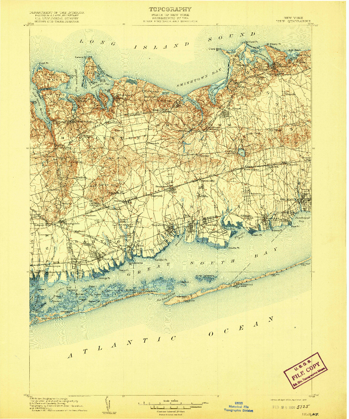 USGS 1:125000-SCALE QUADRANGLE FOR ISLIP, NY 1904