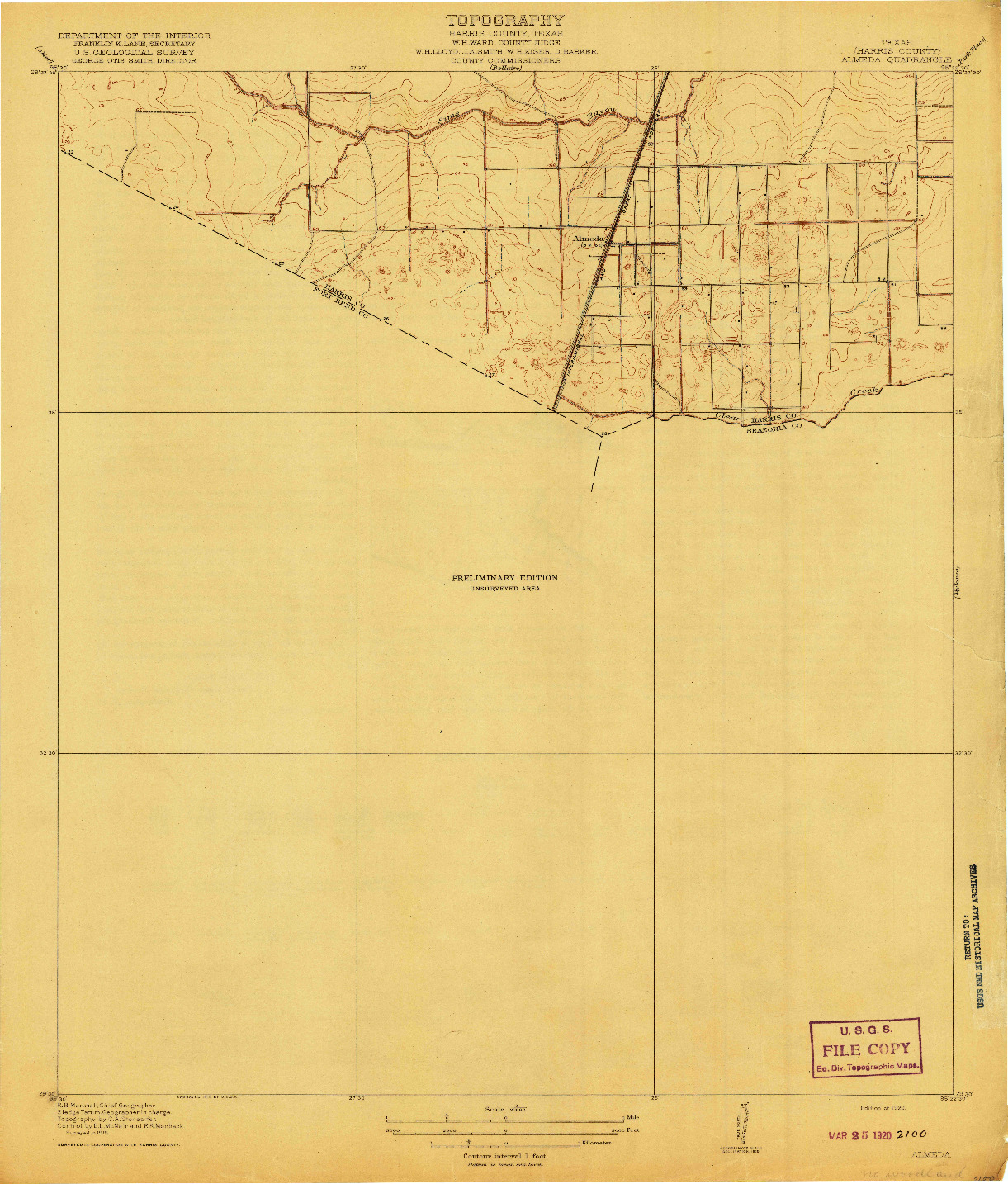 USGS 1:31680-SCALE QUADRANGLE FOR ALMEDA, TX 1920