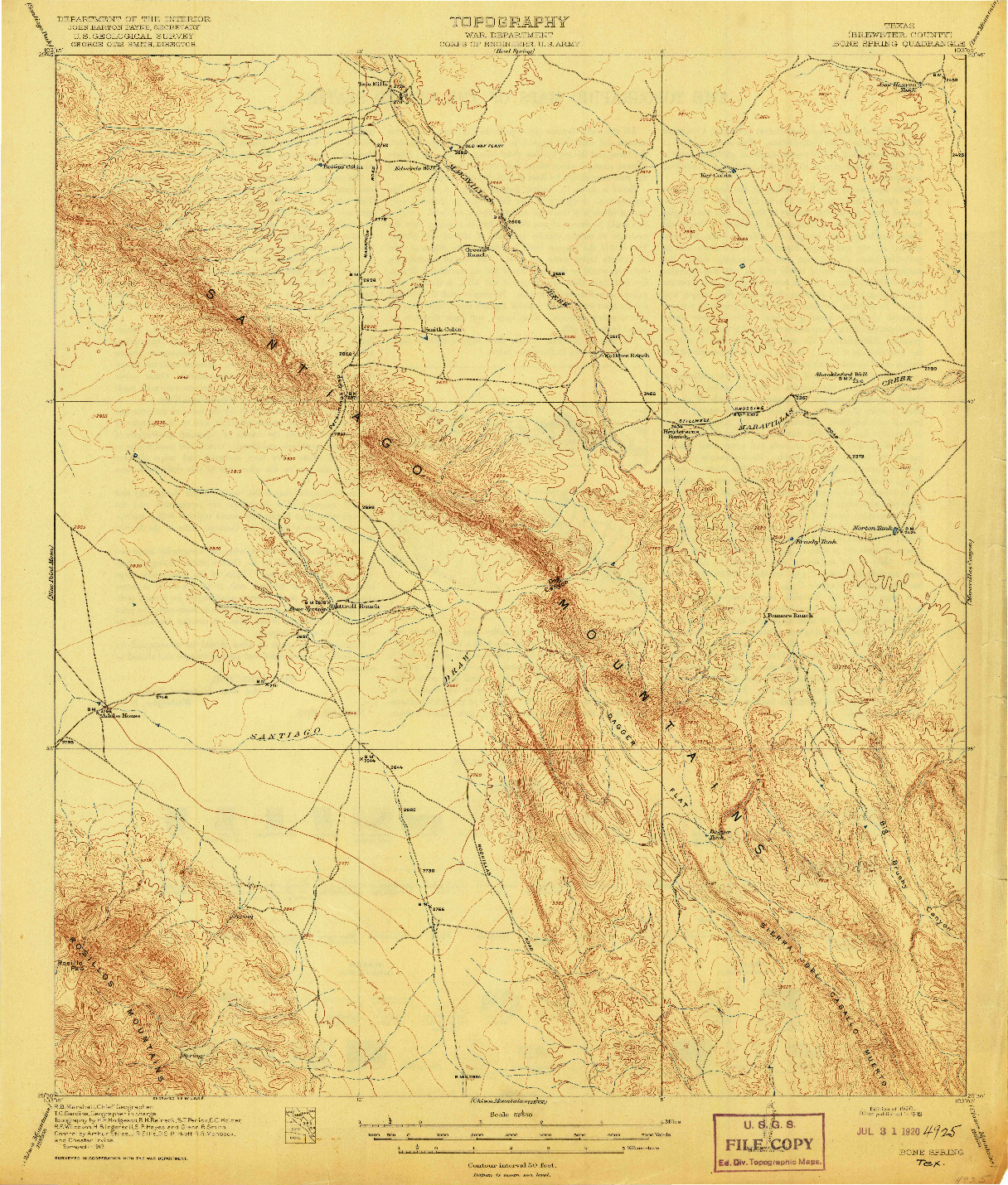 USGS 1:62500-SCALE QUADRANGLE FOR BONE SPRING, TX 1920