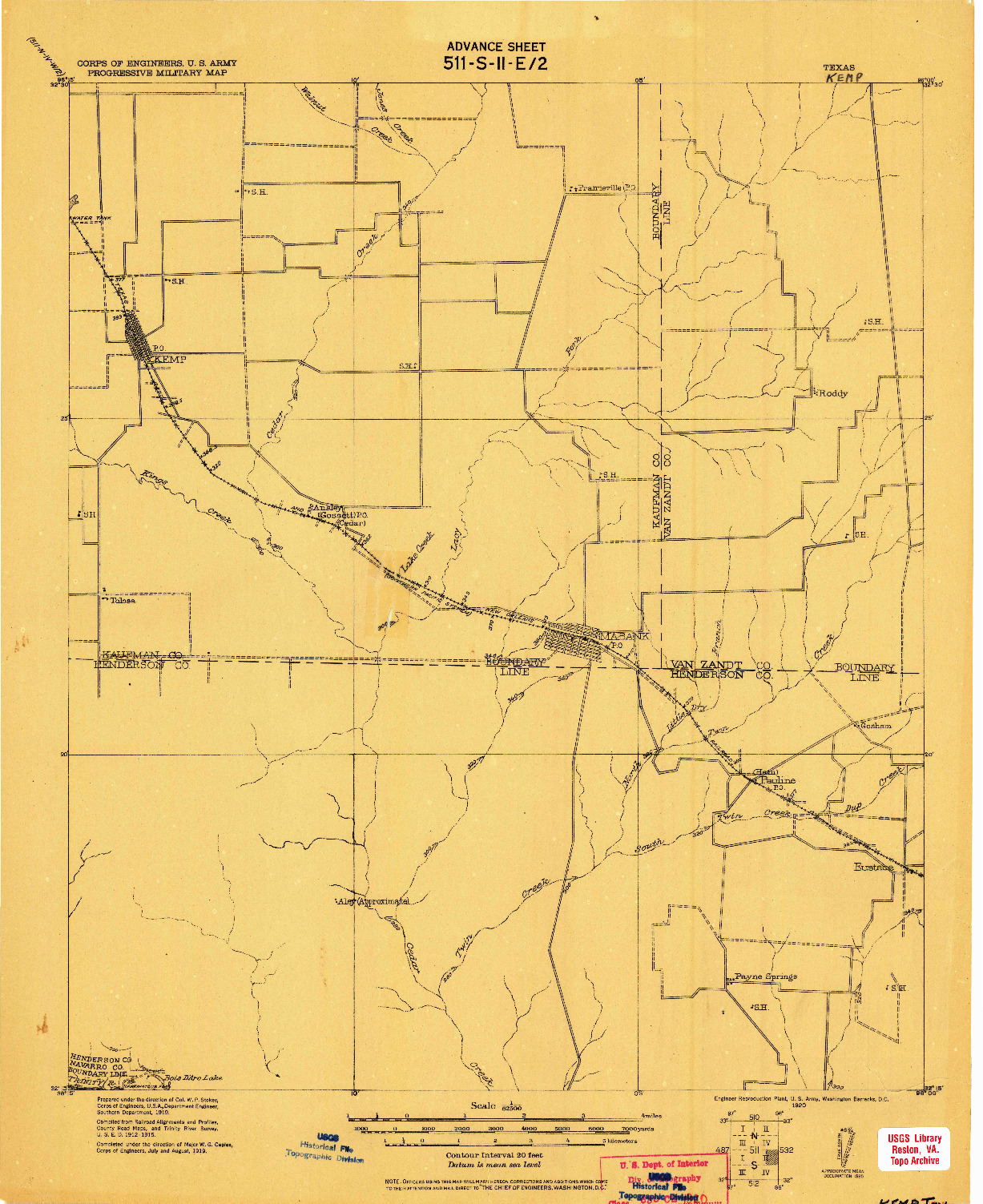 USGS 1:62500-SCALE QUADRANGLE FOR KEMP, TX 1920