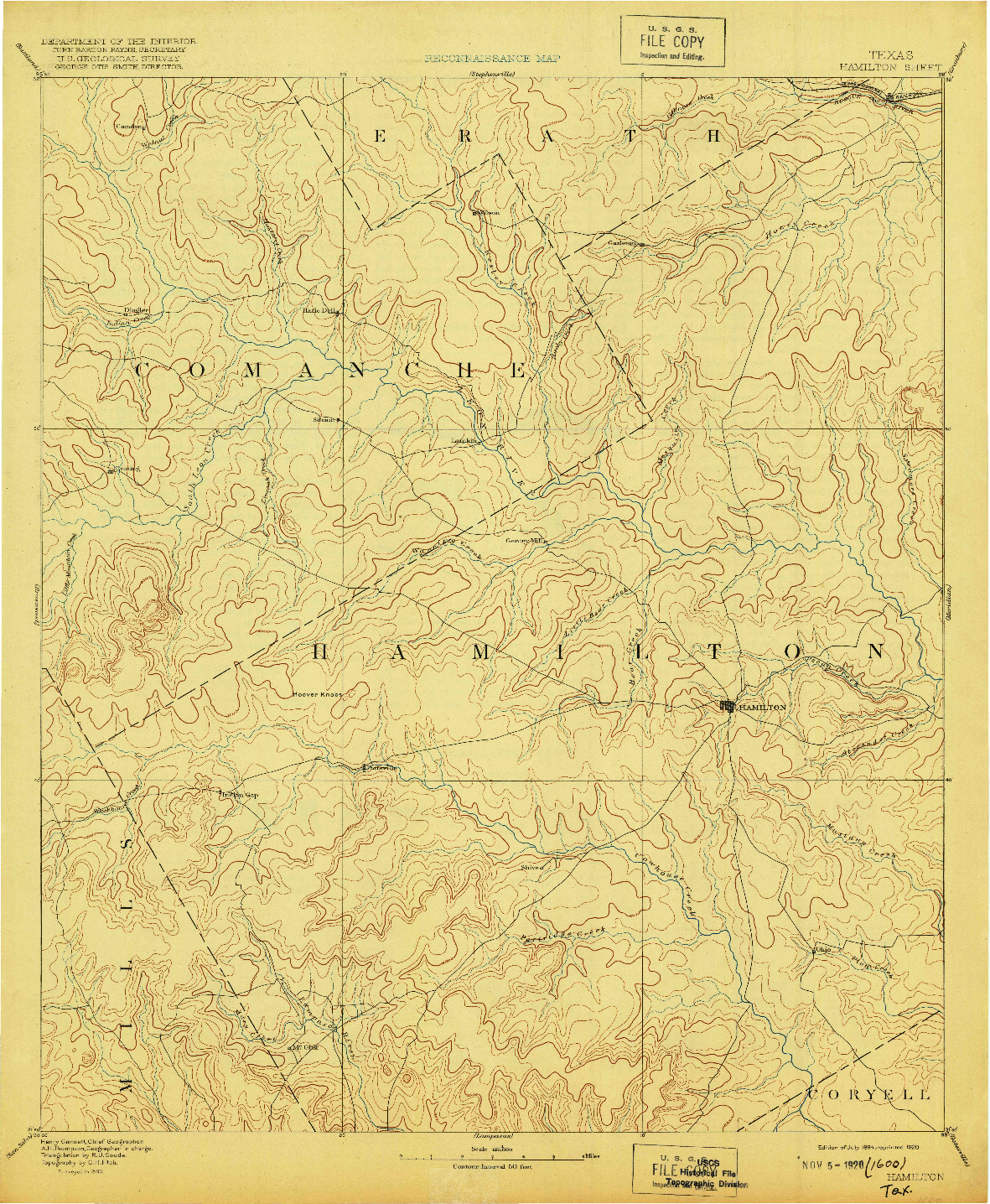 USGS 1:125000-SCALE QUADRANGLE FOR HAMILTON, TX 1894