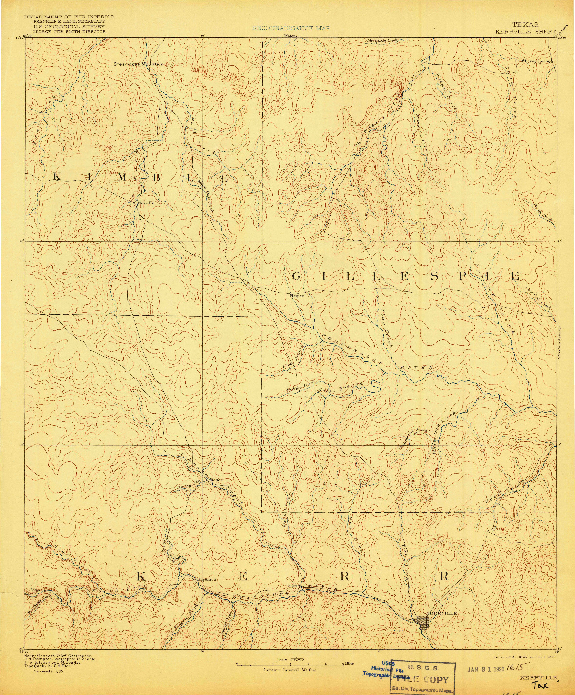 USGS 1:125000-SCALE QUADRANGLE FOR KERRVILLE, TX 1894