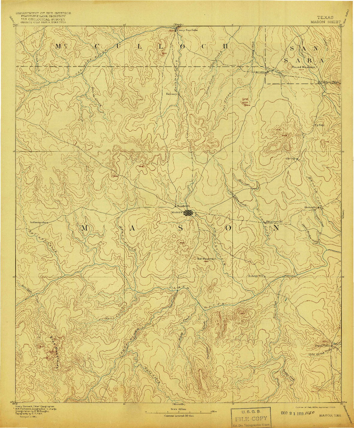 USGS 1:125000-SCALE QUADRANGLE FOR MASON, TX 1894