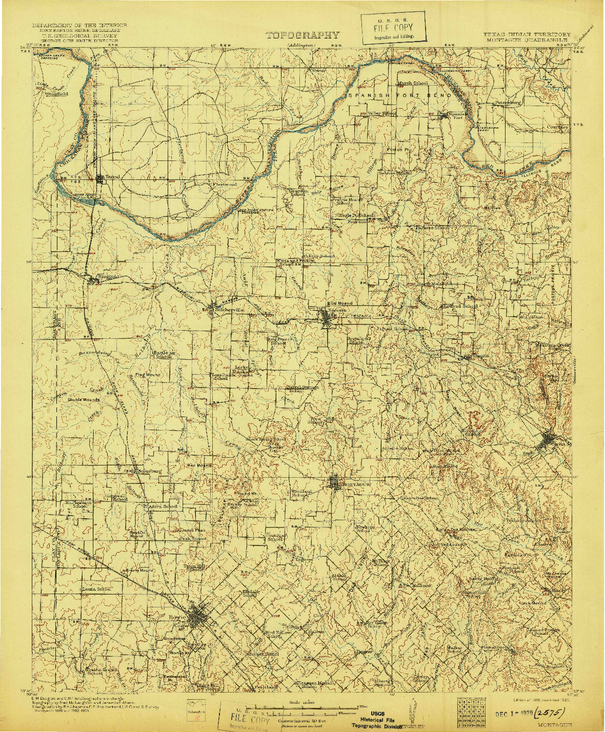 USGS 1:125000-SCALE QUADRANGLE FOR MONTAGUE, TX 1905