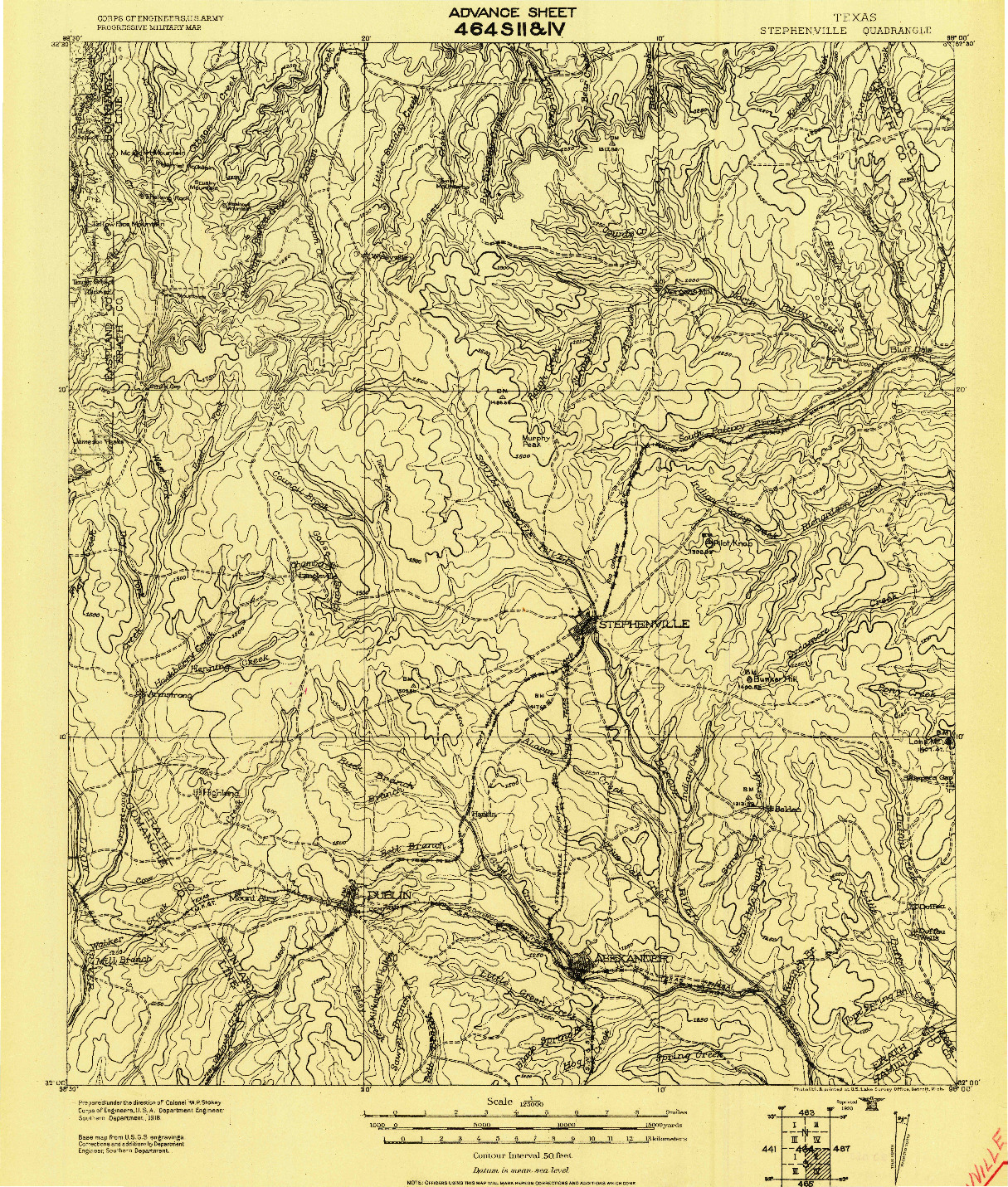 USGS 1:125000-SCALE QUADRANGLE FOR STEPHENVILLE, TX 1920