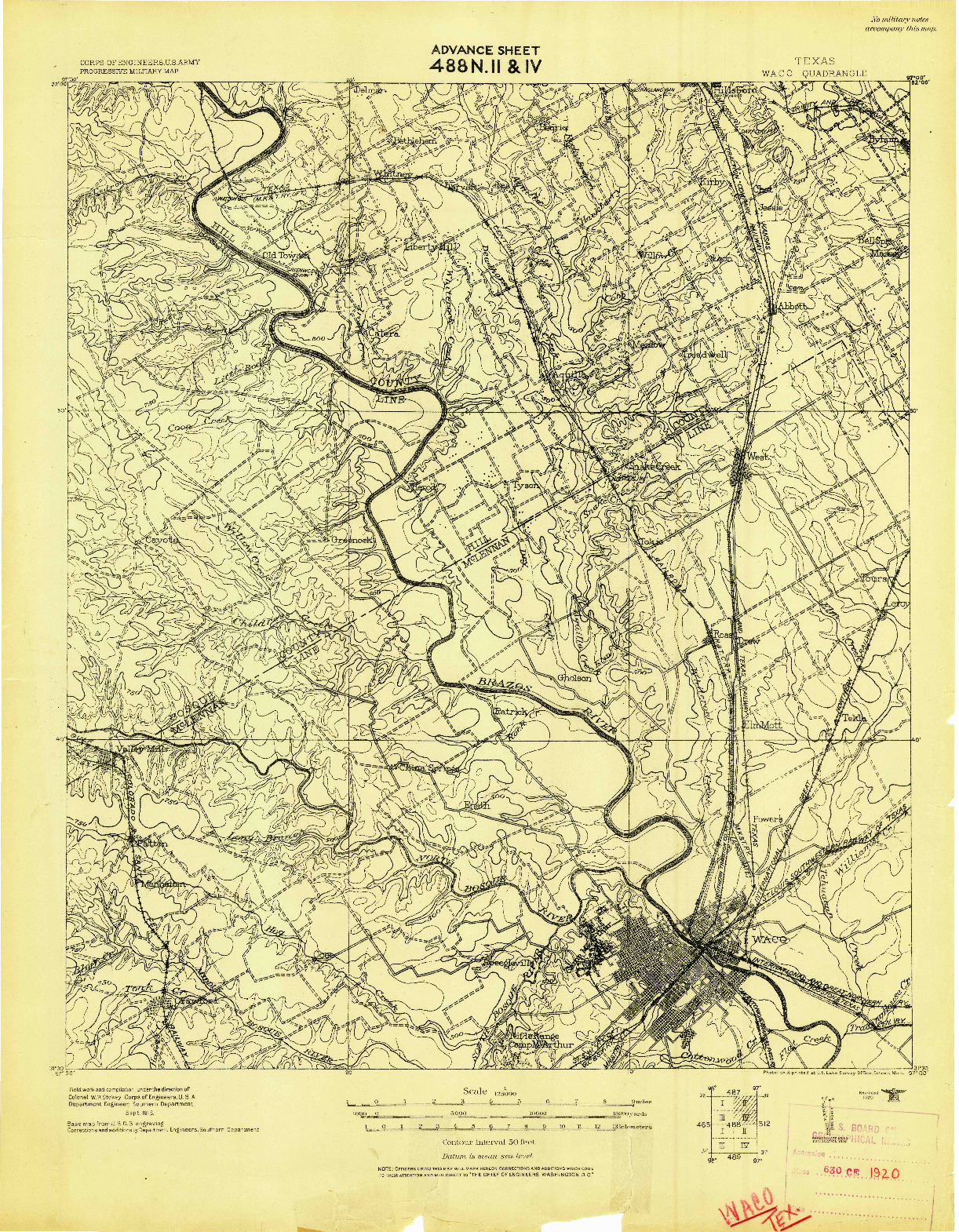 USGS 1:125000-SCALE QUADRANGLE FOR WACO, TX 1920