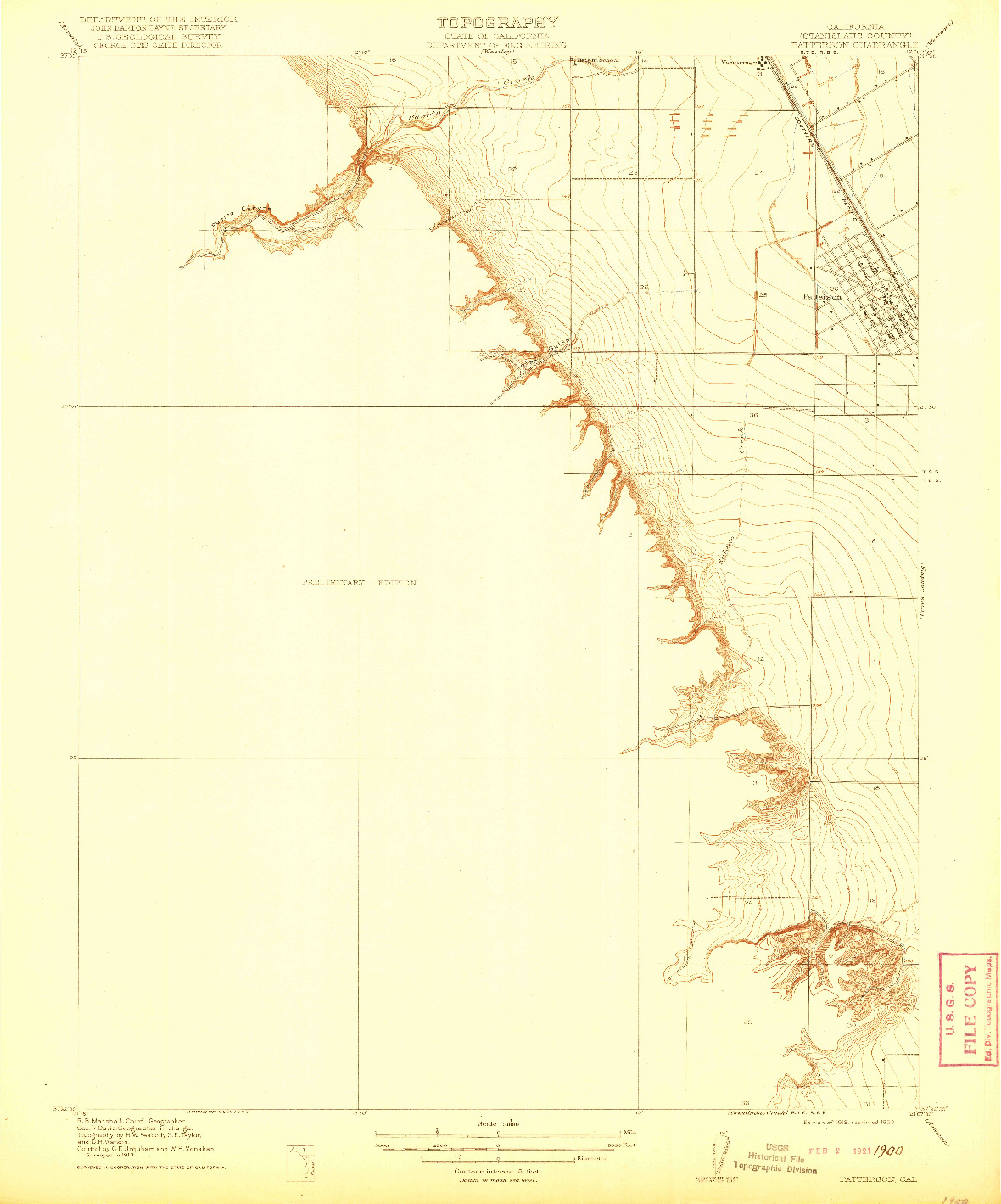 USGS 1:31680-SCALE QUADRANGLE FOR PATTERSON, CA 1916