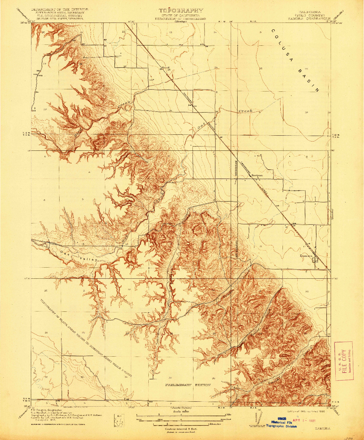 USGS 1:31680-SCALE QUADRANGLE FOR ZAMORA, CA 1916