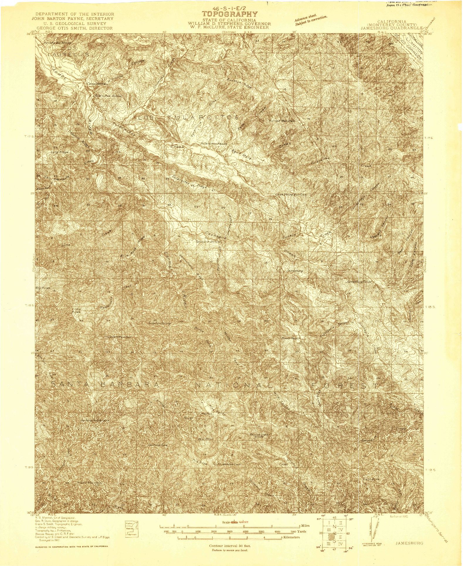 USGS 1:48000-SCALE QUADRANGLE FOR JAMESBURG, CA 1920