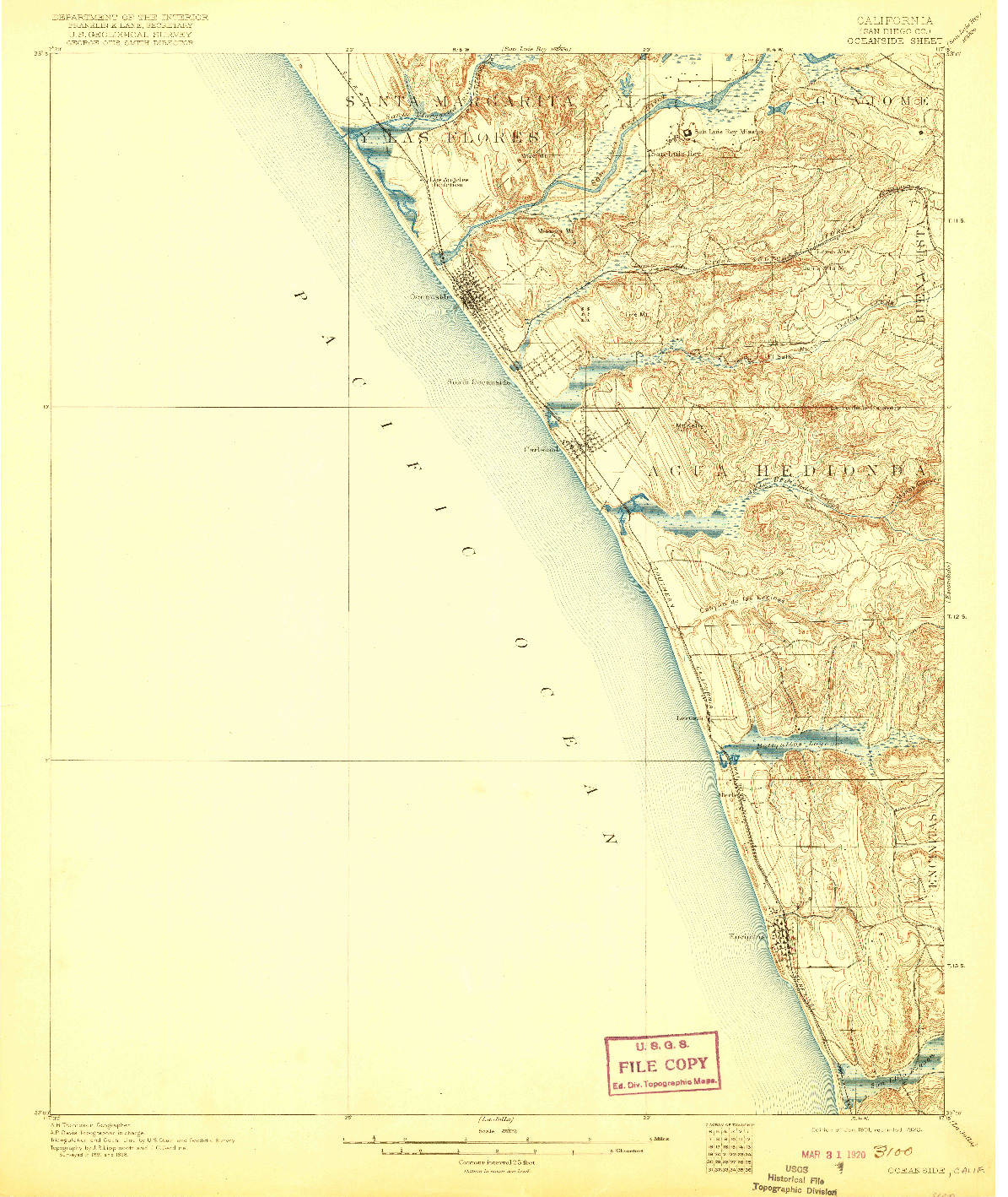 USGS 1:62500-SCALE QUADRANGLE FOR OCEANSIDE, CA 1901