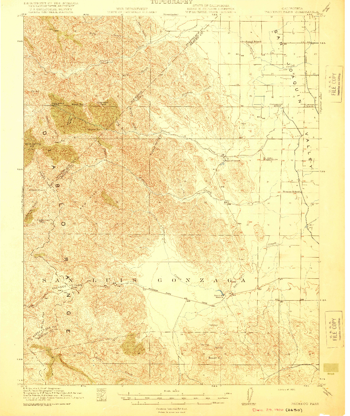 USGS 1:62500-SCALE QUADRANGLE FOR PACHECO PASS, CA 1920