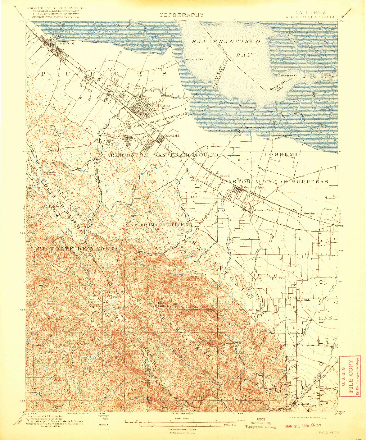 USGS 1:62500-SCALE QUADRANGLE FOR PALO ALTO, CA 1899