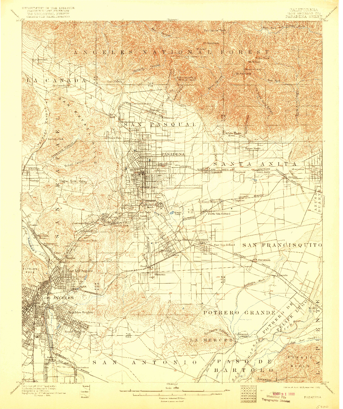 USGS 1:62500-SCALE QUADRANGLE FOR PASADENA, CA 1900