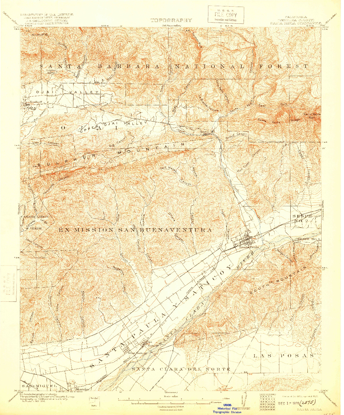 USGS 1:62500-SCALE QUADRANGLE FOR SANTA PAULA, CA 1903
