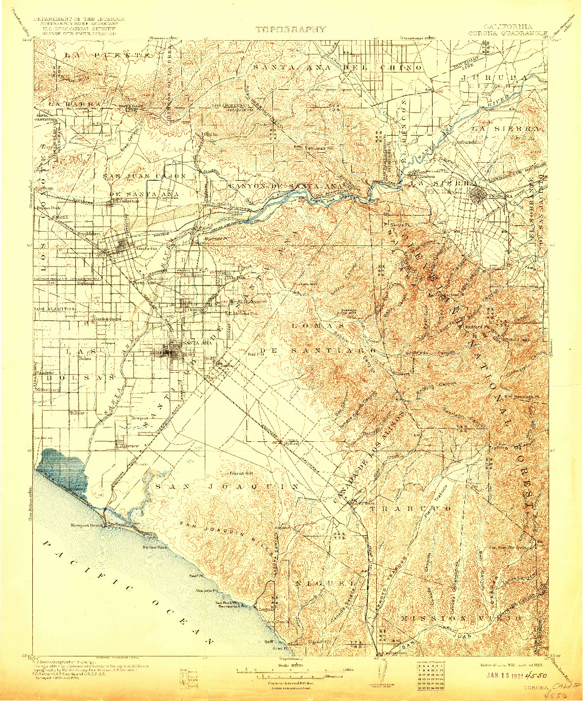 USGS 1:125000-SCALE QUADRANGLE FOR CORONA, CA 1902