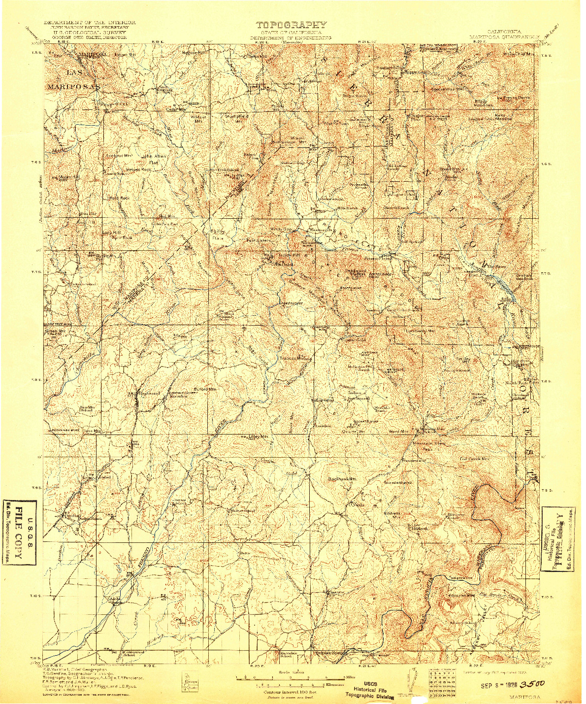 USGS 1:125000-SCALE QUADRANGLE FOR MARIPOSA, CA 1912