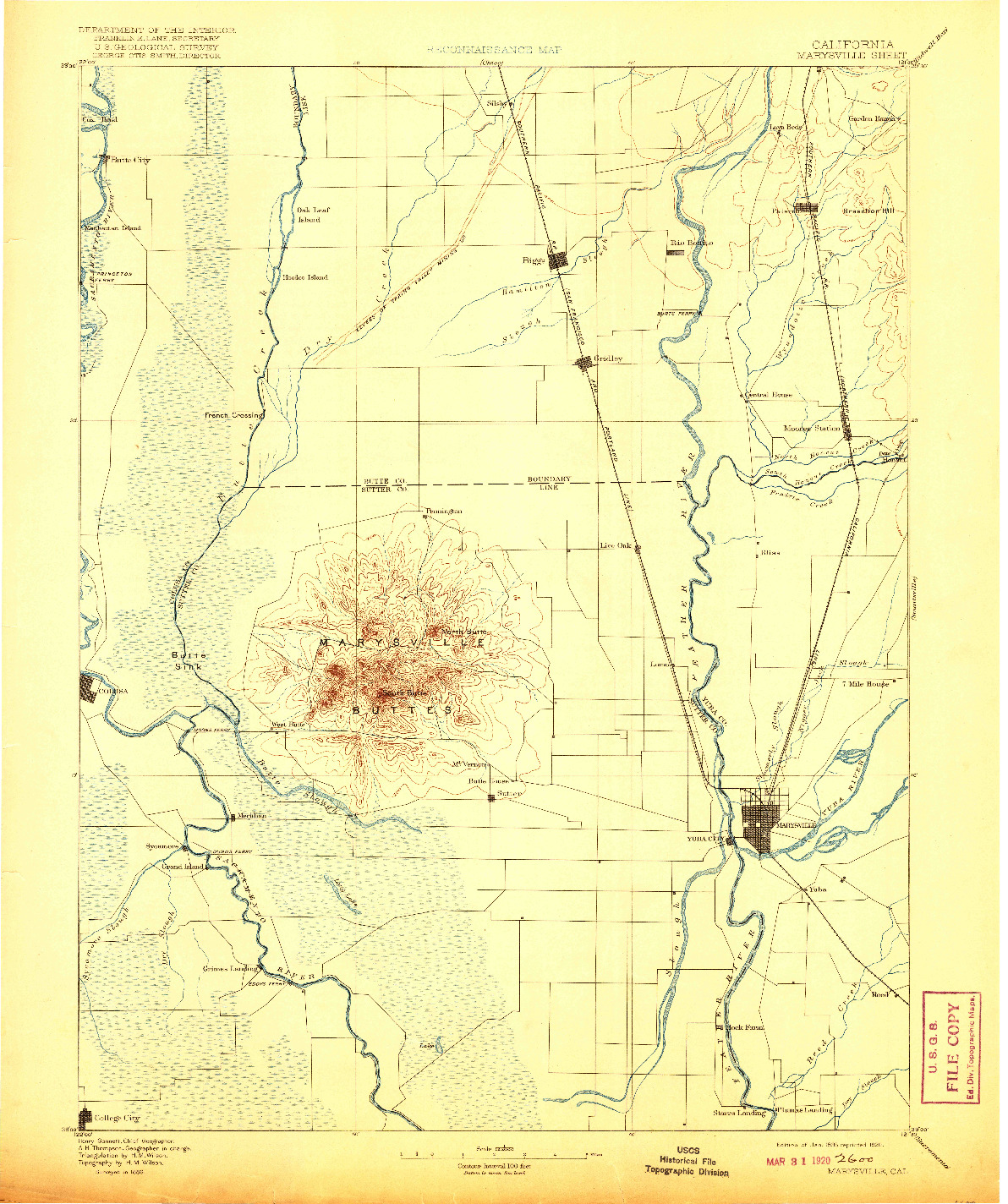 USGS 1:125000-SCALE QUADRANGLE FOR MARYSVILLE, CA 1895