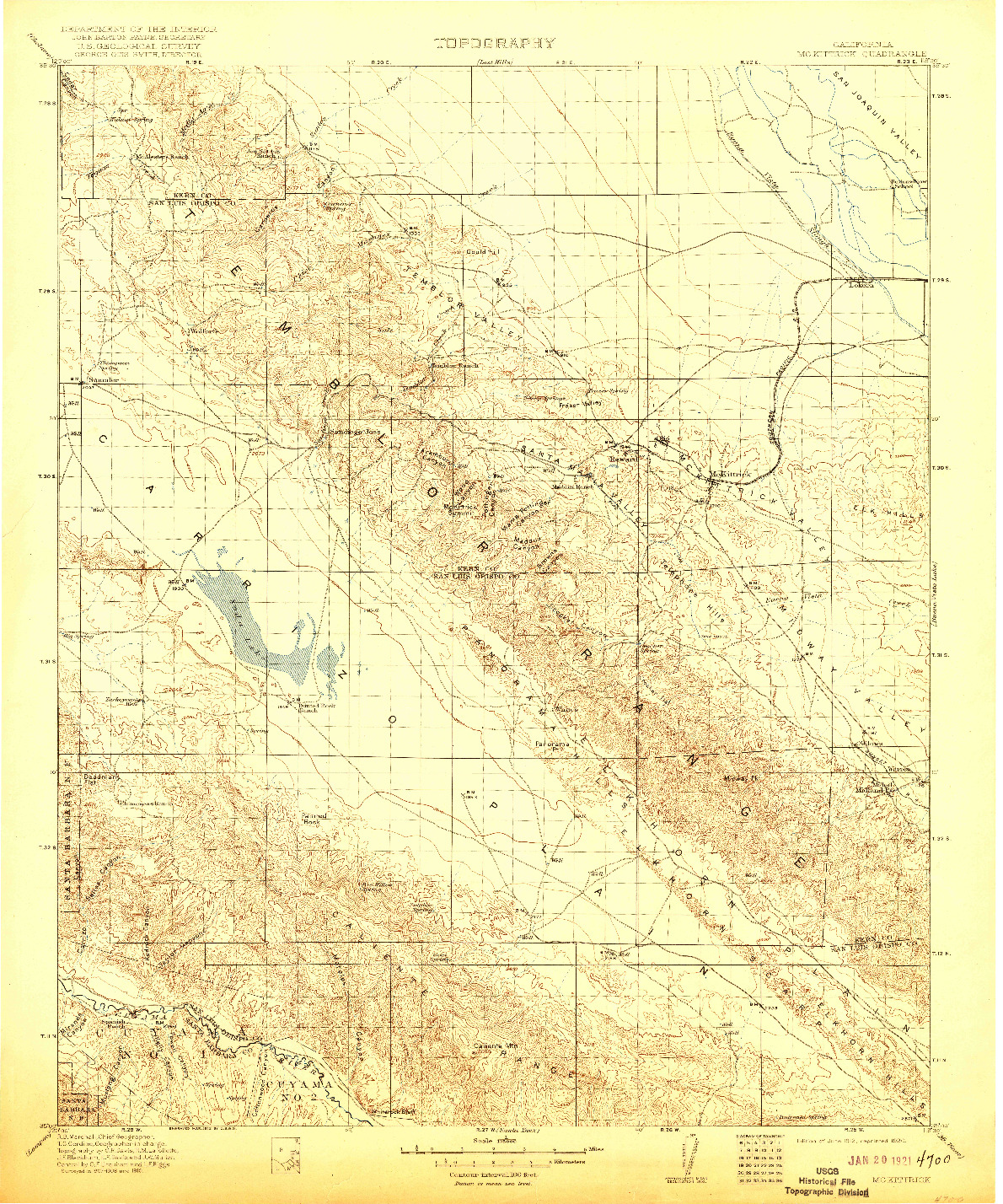 USGS 1:125000-SCALE QUADRANGLE FOR MCKITTRICK, CA 1912