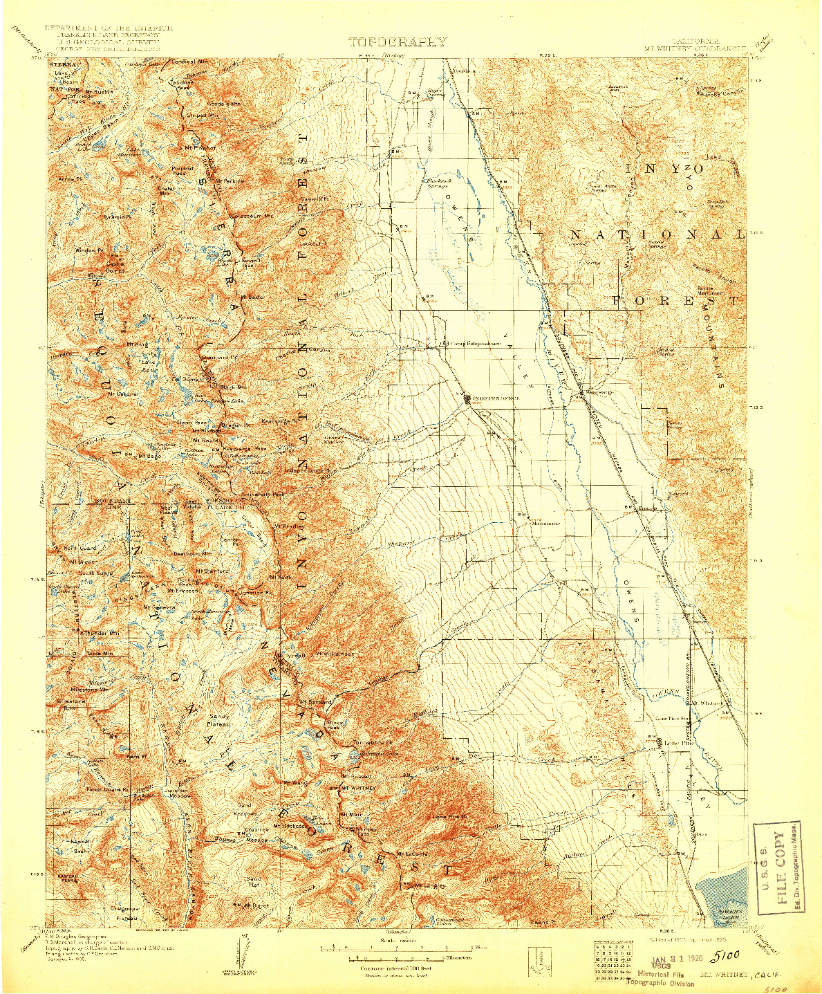 USGS 1:125000-SCALE QUADRANGLE FOR MT. WHITNEY, CA 1907