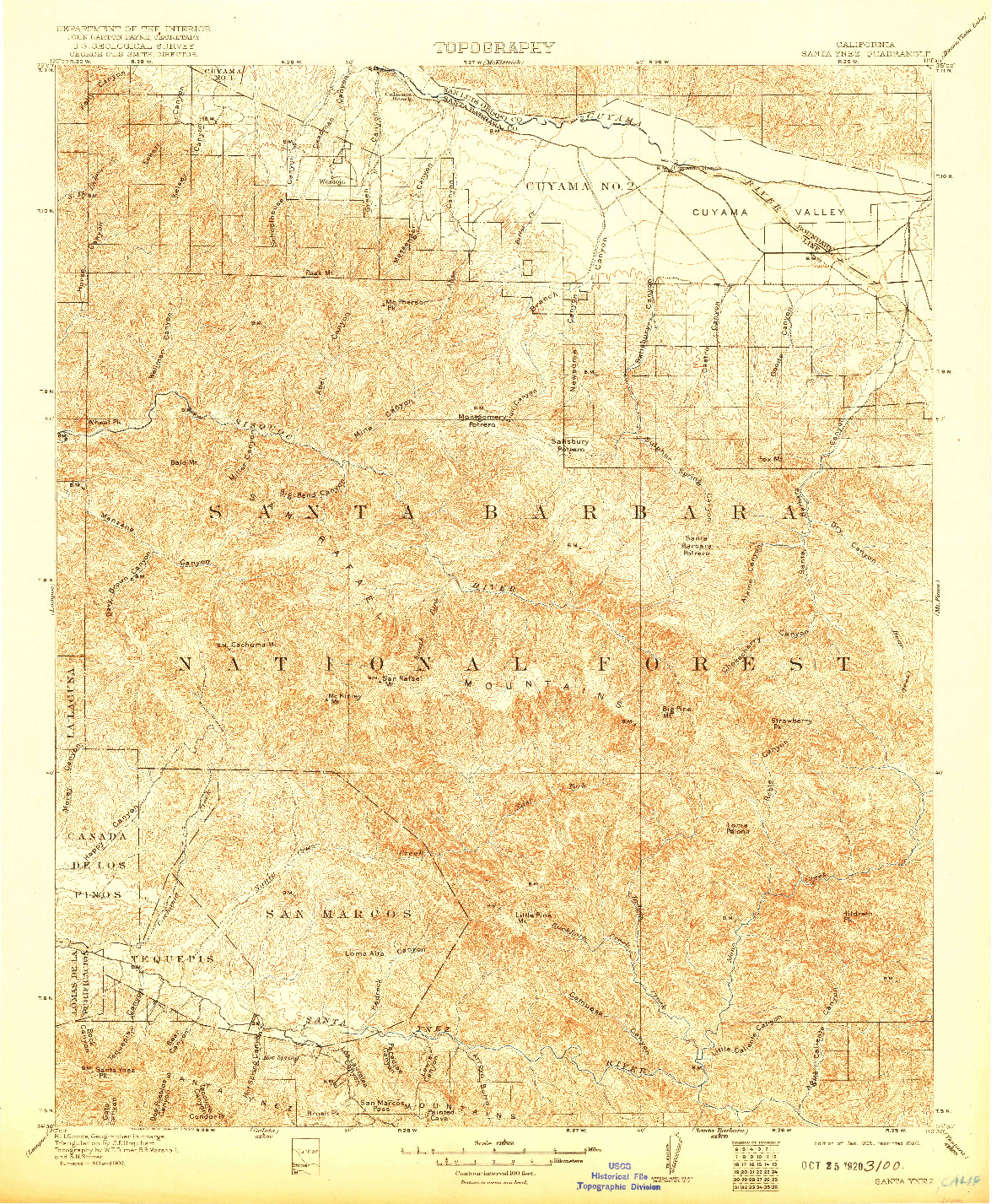 USGS 1:125000-SCALE QUADRANGLE FOR SANTA YNEZ, CA 1905