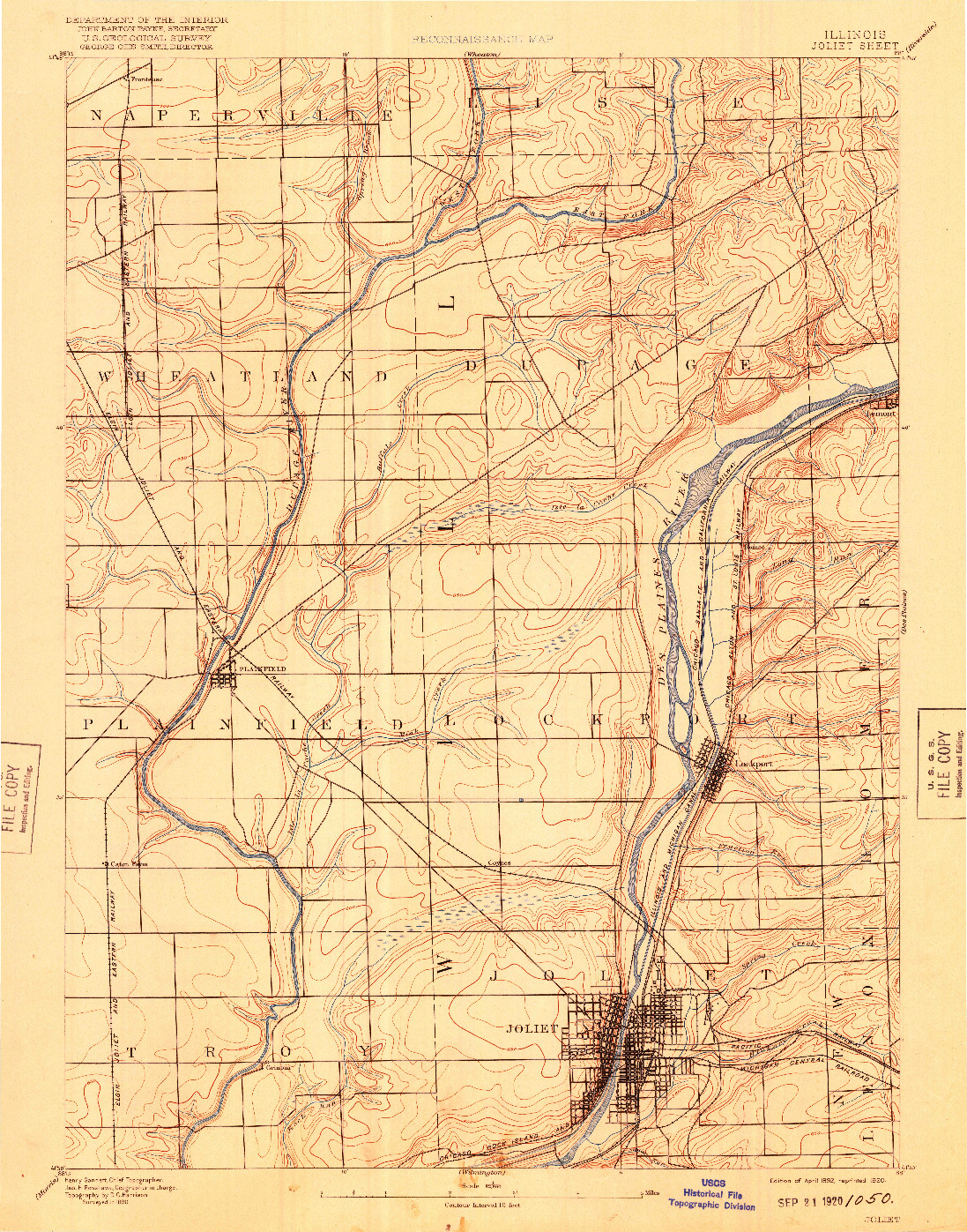 USGS 1:62500-SCALE QUADRANGLE FOR JOLIET, IL 1892